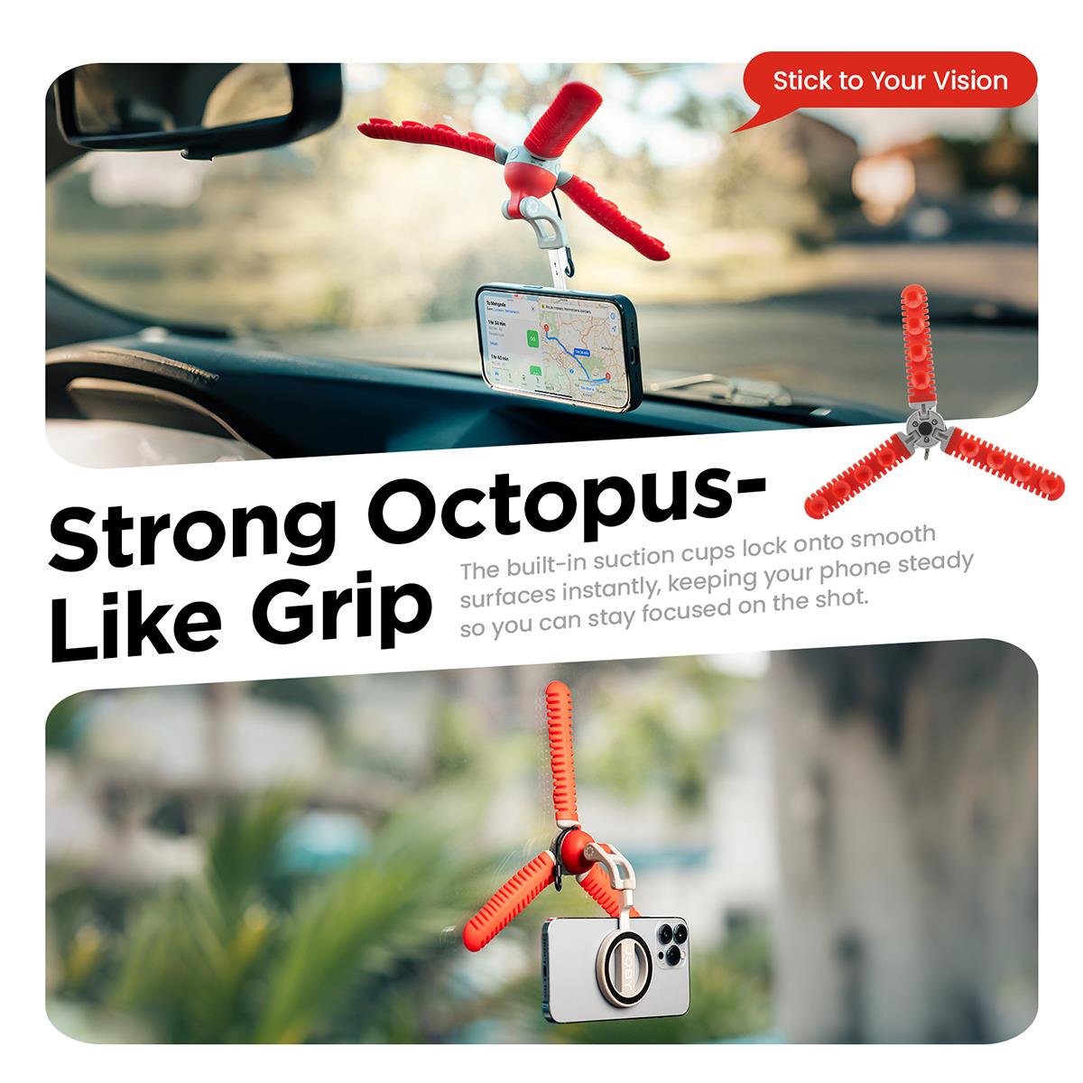 Joby Podzilla Octo suction tripod kit in red, image 4 - Camera Accessories at Tech Supply Shed NZ