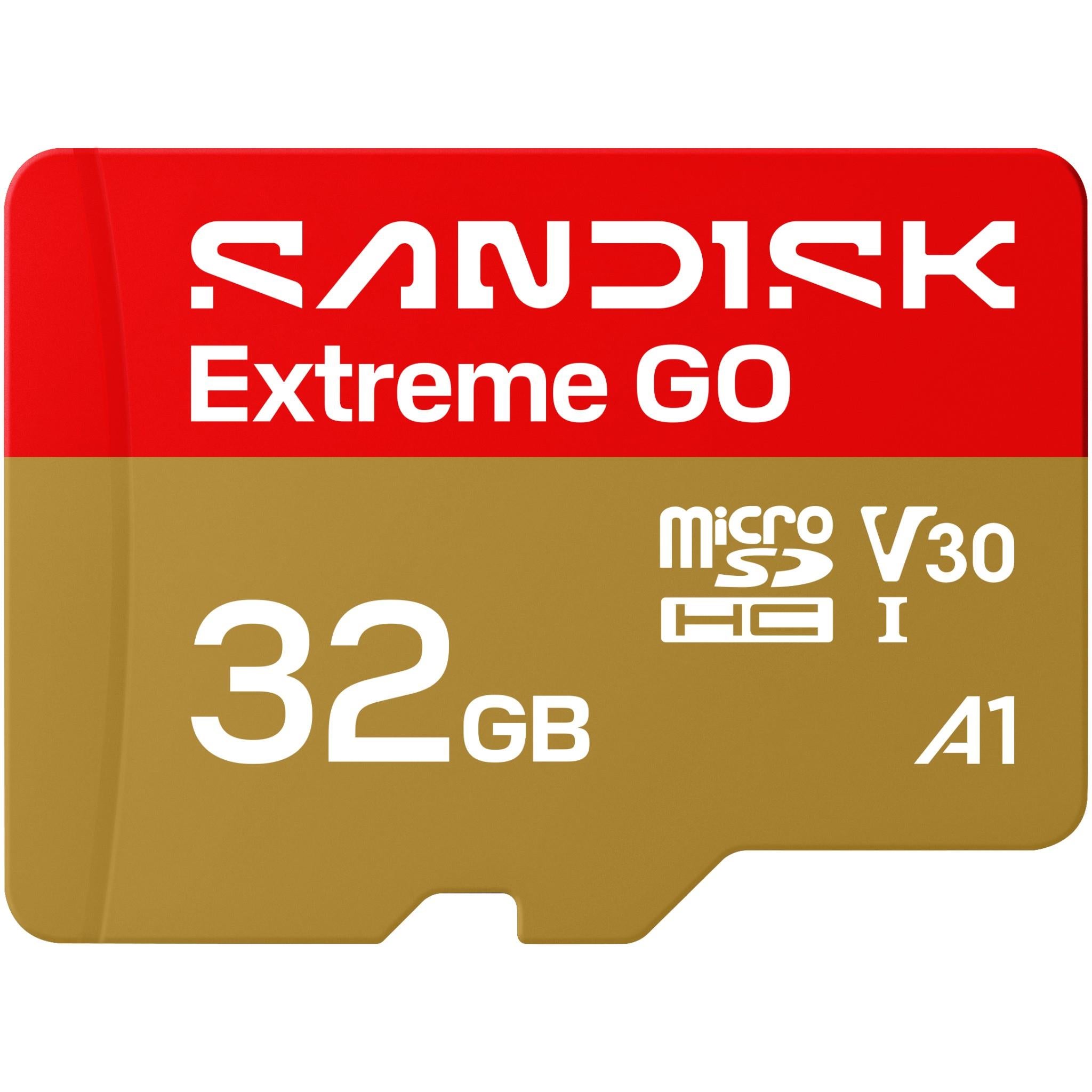 SanDisk microSDHC memory card, Extreme GO 32GB, UHS-I V30 A1, red and gold