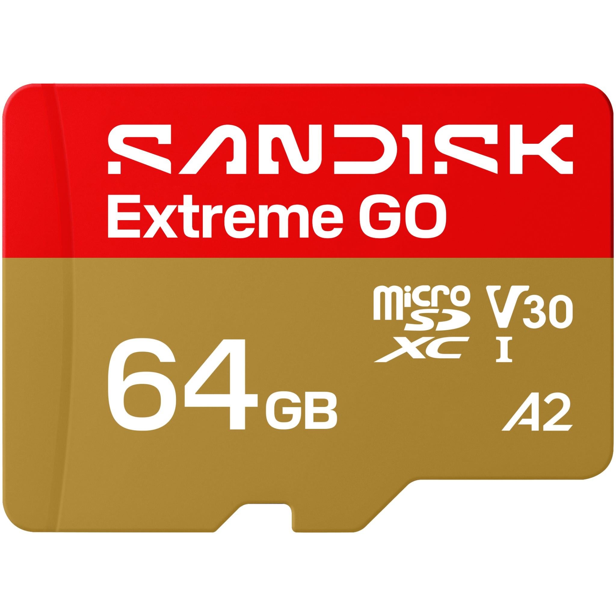 microSDXC memory card, red/gold 64GB Extreme GO V30 A2 UHS-I