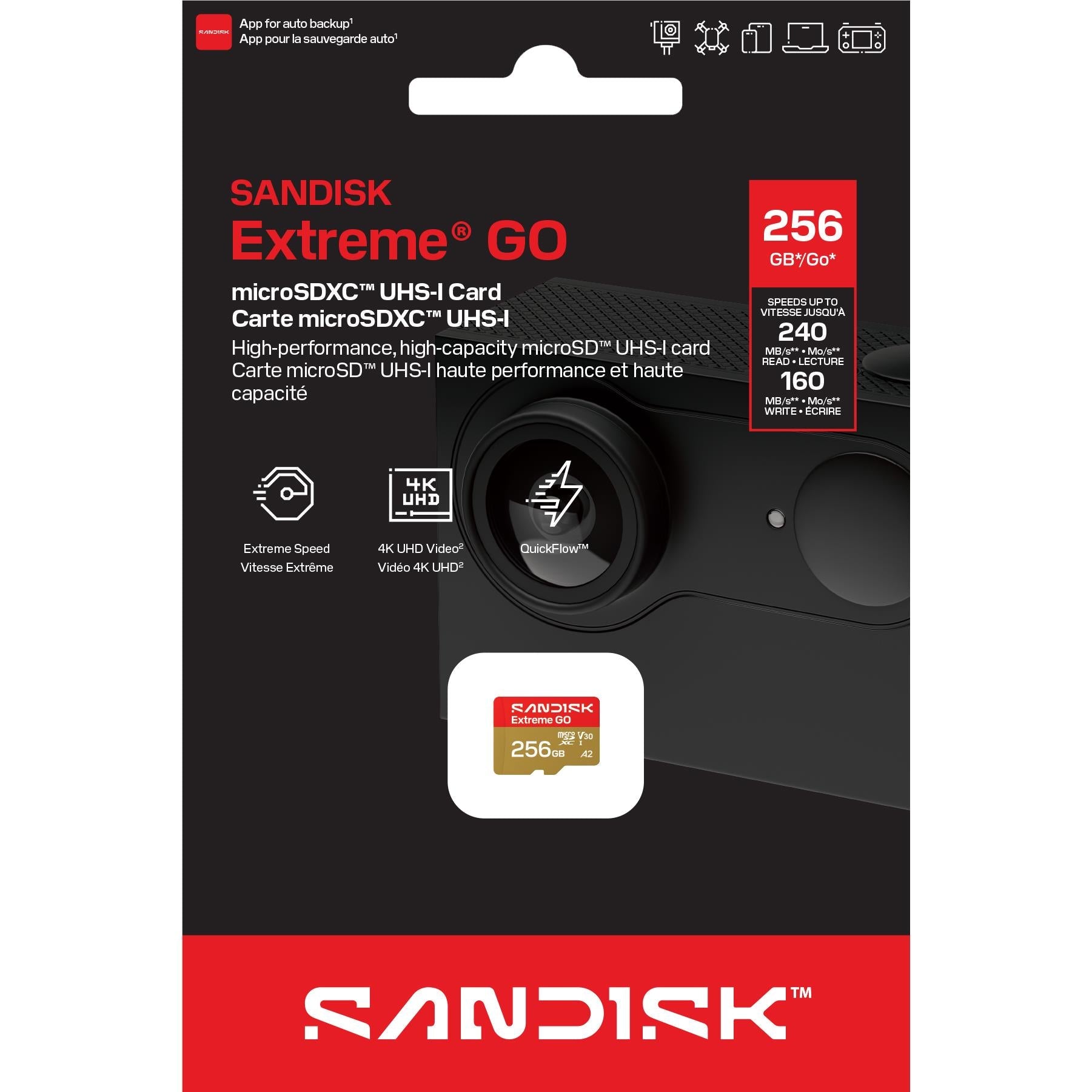 SanDisk Extreme GO 256GB microSDXC UHS-I memory card, image 2 - Memory Cards & Readers at Tech Supply Shed NZ