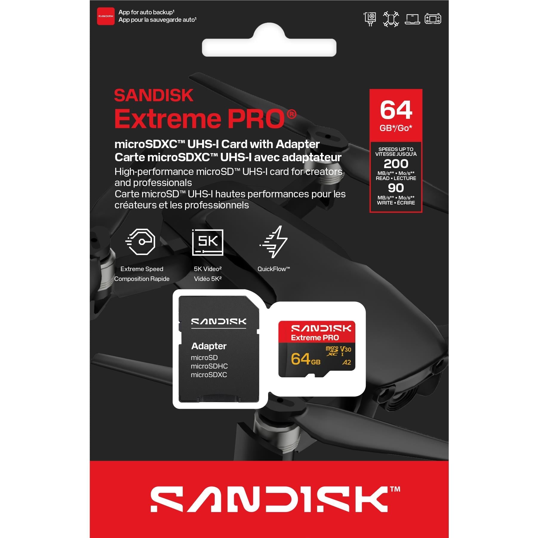 SanDisk Extreme PRO 64GB microSDXC UHS-I memory card, image 2 - Memory Cards & Readers at Tech Supply Shed NZ
