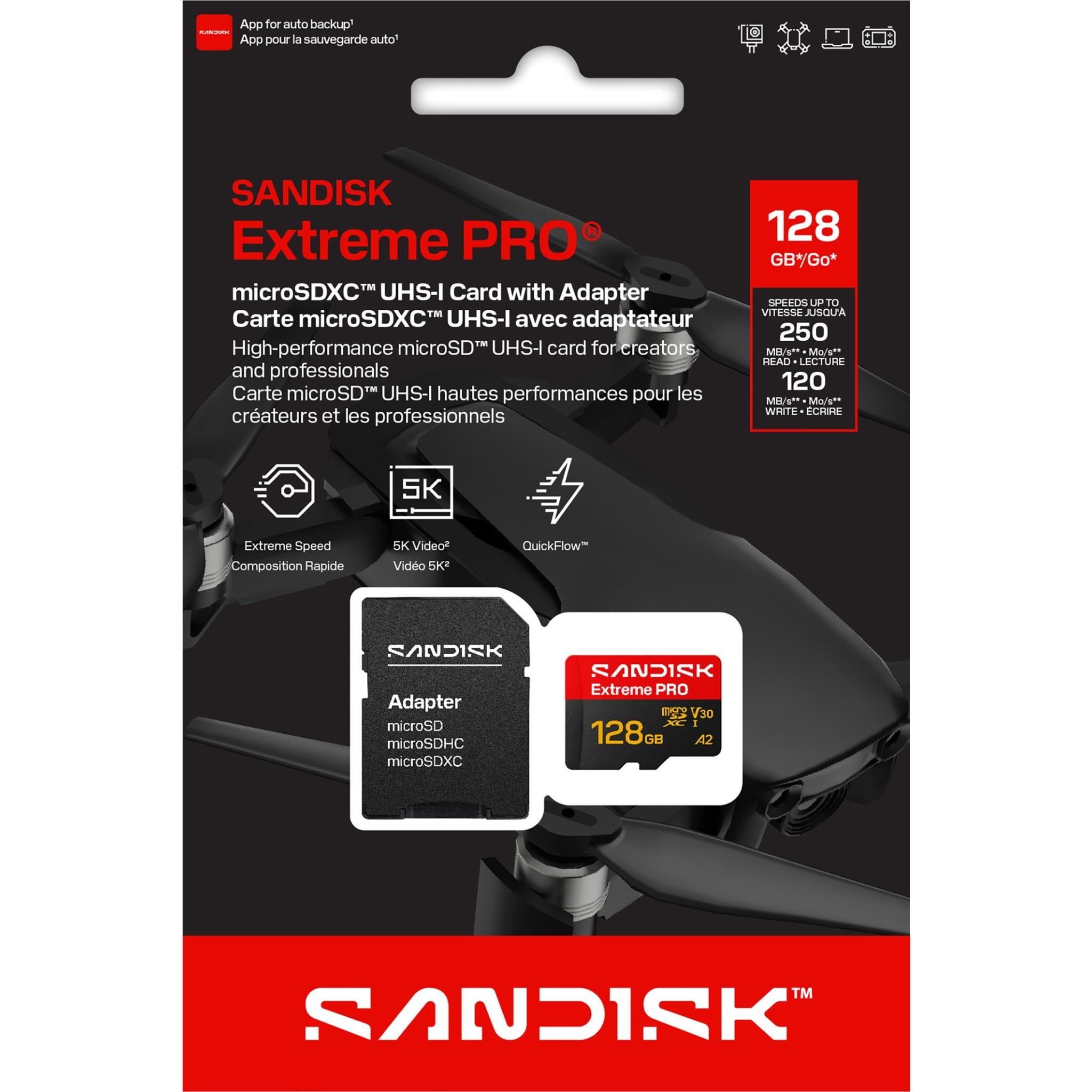 SanDisk Extreme PRO 128GB microSDXC UHS-I memory card, image 2 - Memory Cards & Readers at Tech Supply Shed NZ