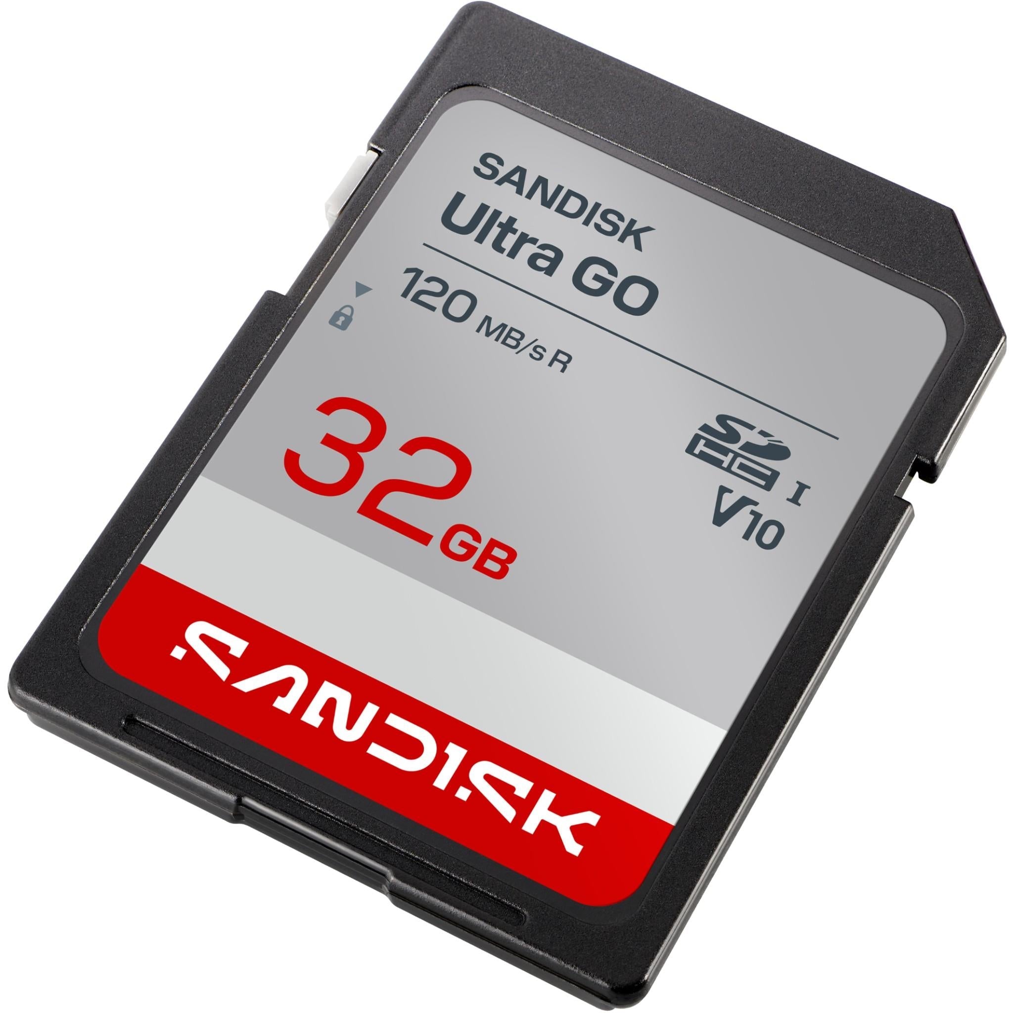 SanDisk Ultra GO 32GB SDHC card with dark plastic adapter, 120 MB/s, V10
