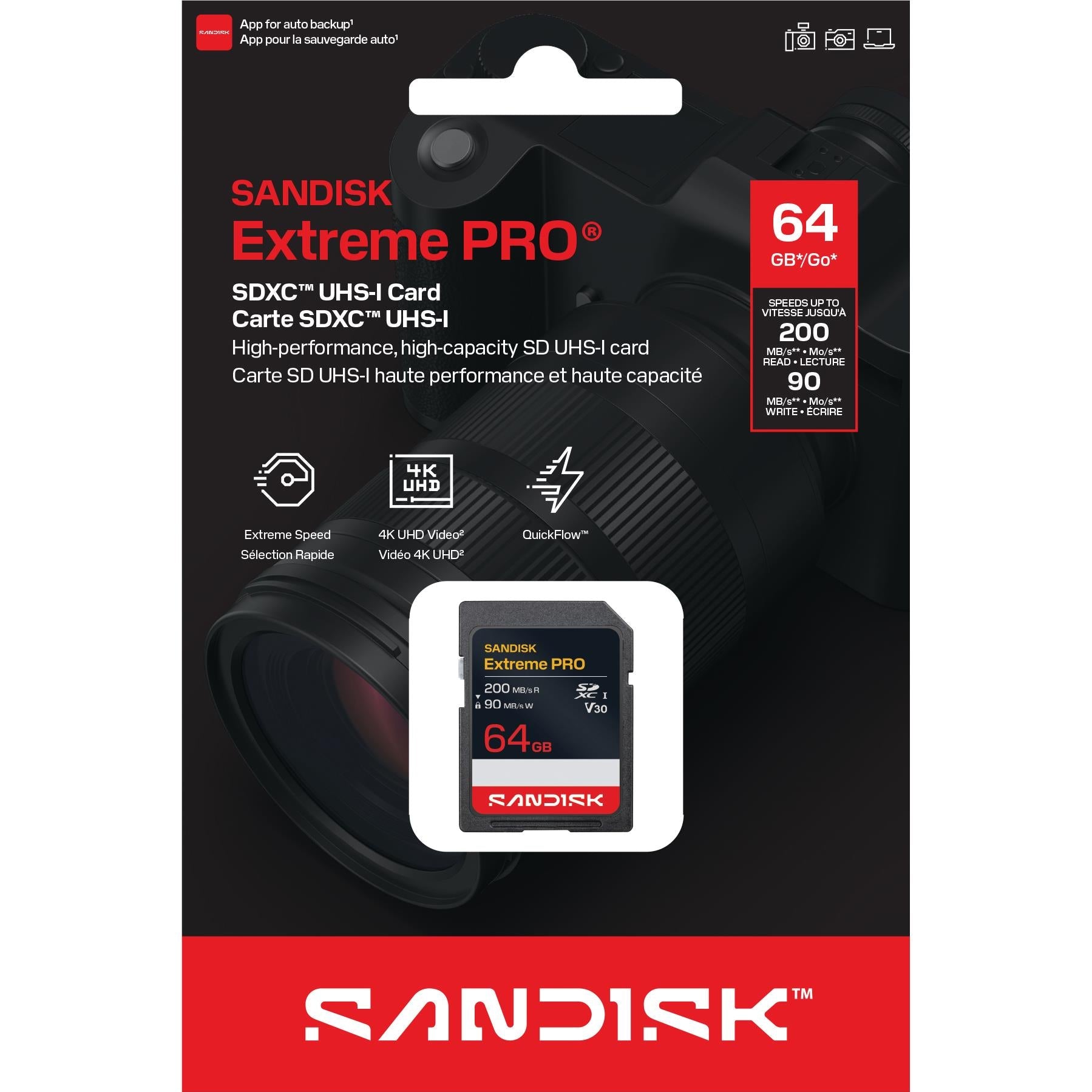SanDisk Extreme PRO 64GB SDXC UHS-I memory card, image 2 - Memory Cards & Readers at Tech Supply Shed NZ