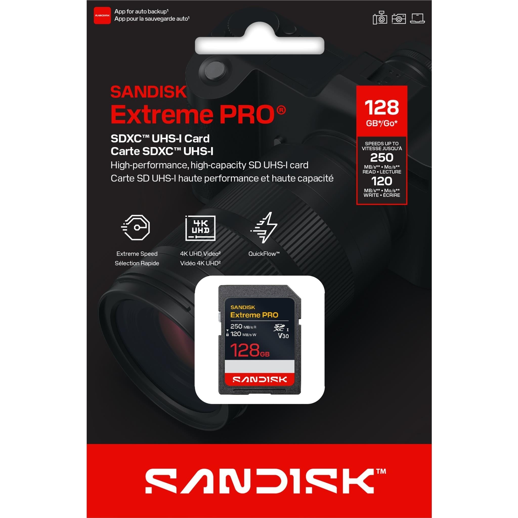 SanDisk Extreme PRO 128GB SDXC UHS-I memory card, image 2 - Memory Cards & Readers at Tech Supply Shed NZ