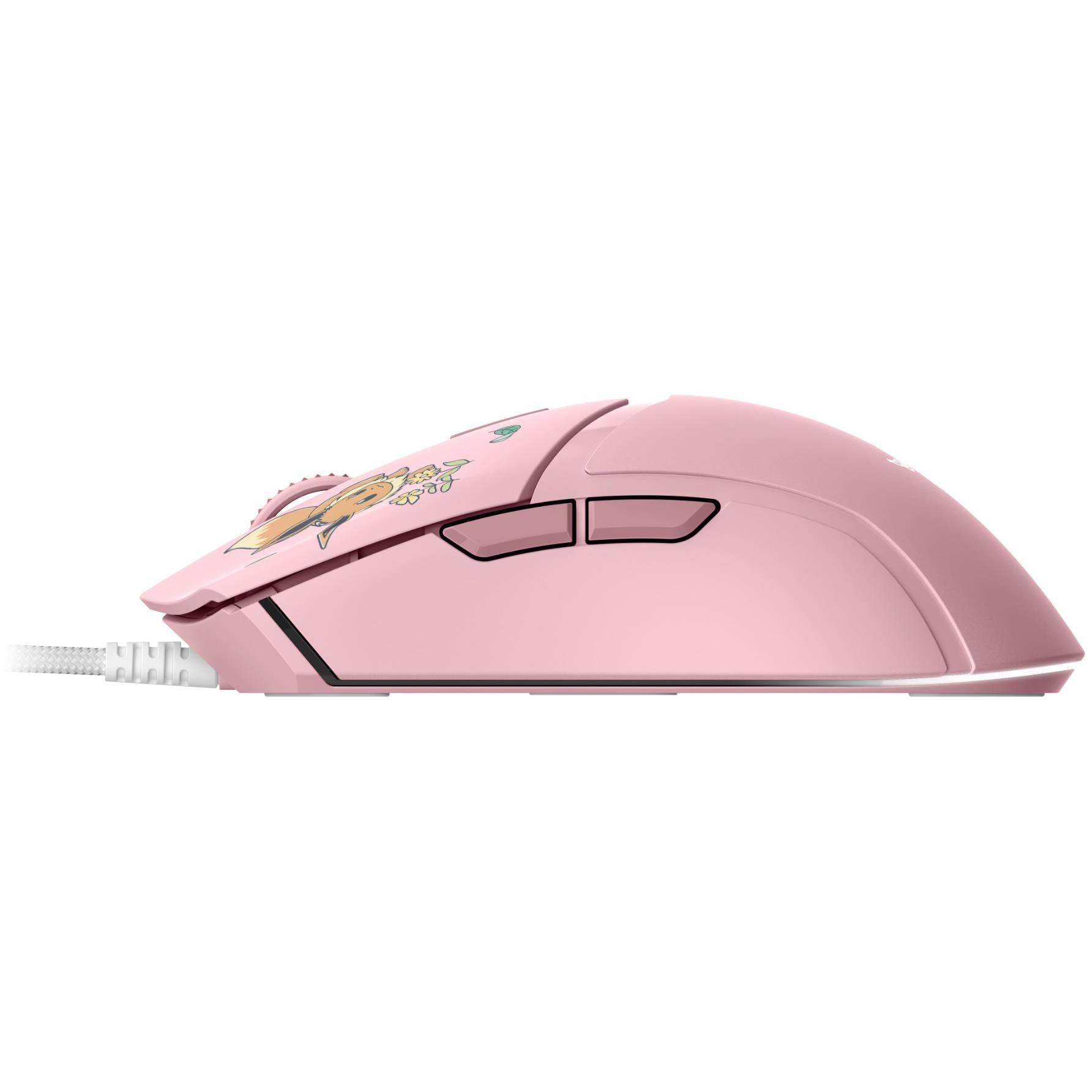 Pink Razer Cobra wired gaming mouse, side view with control buttons visible
