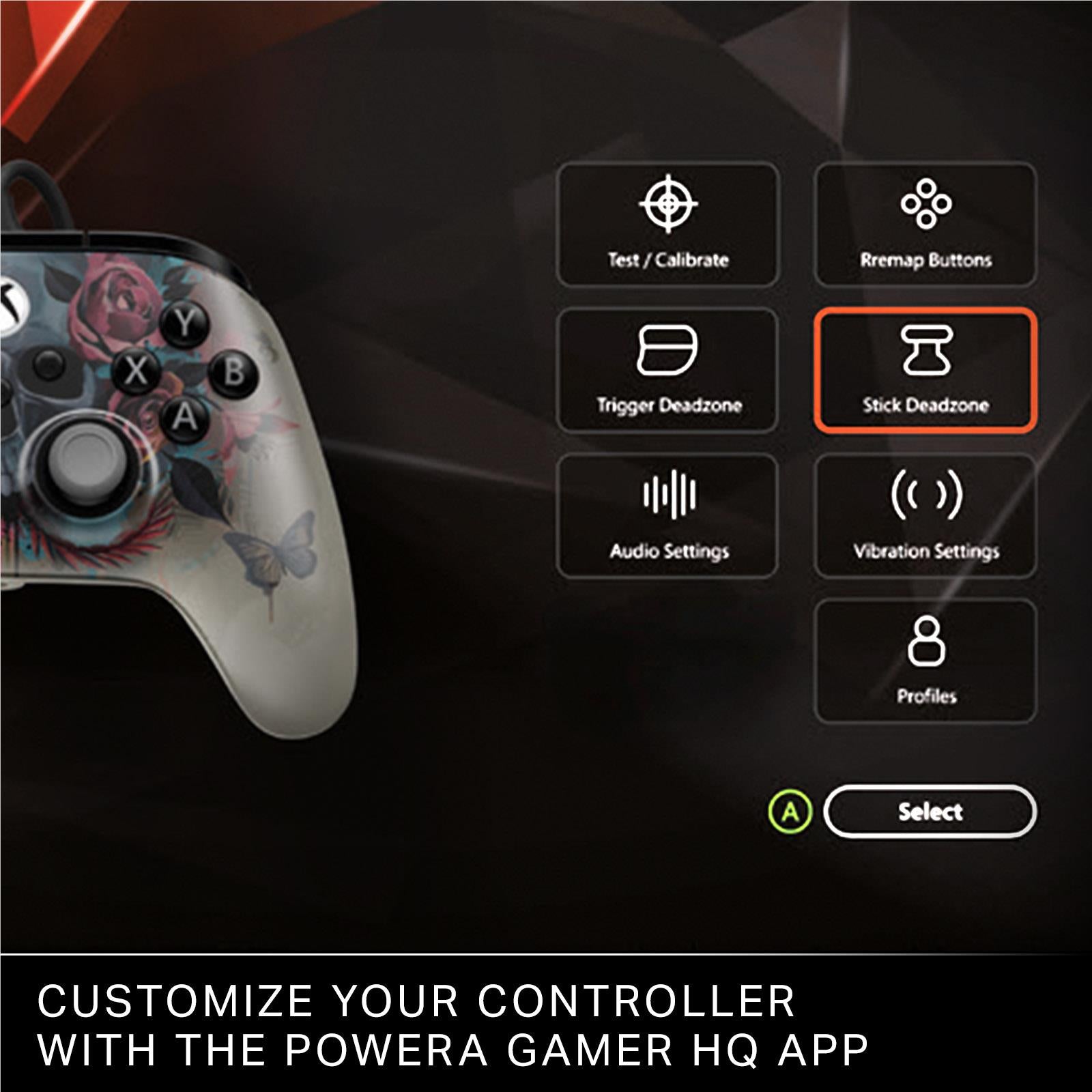 Controller settings panel with remap, vibration, and profile options for the wired controller