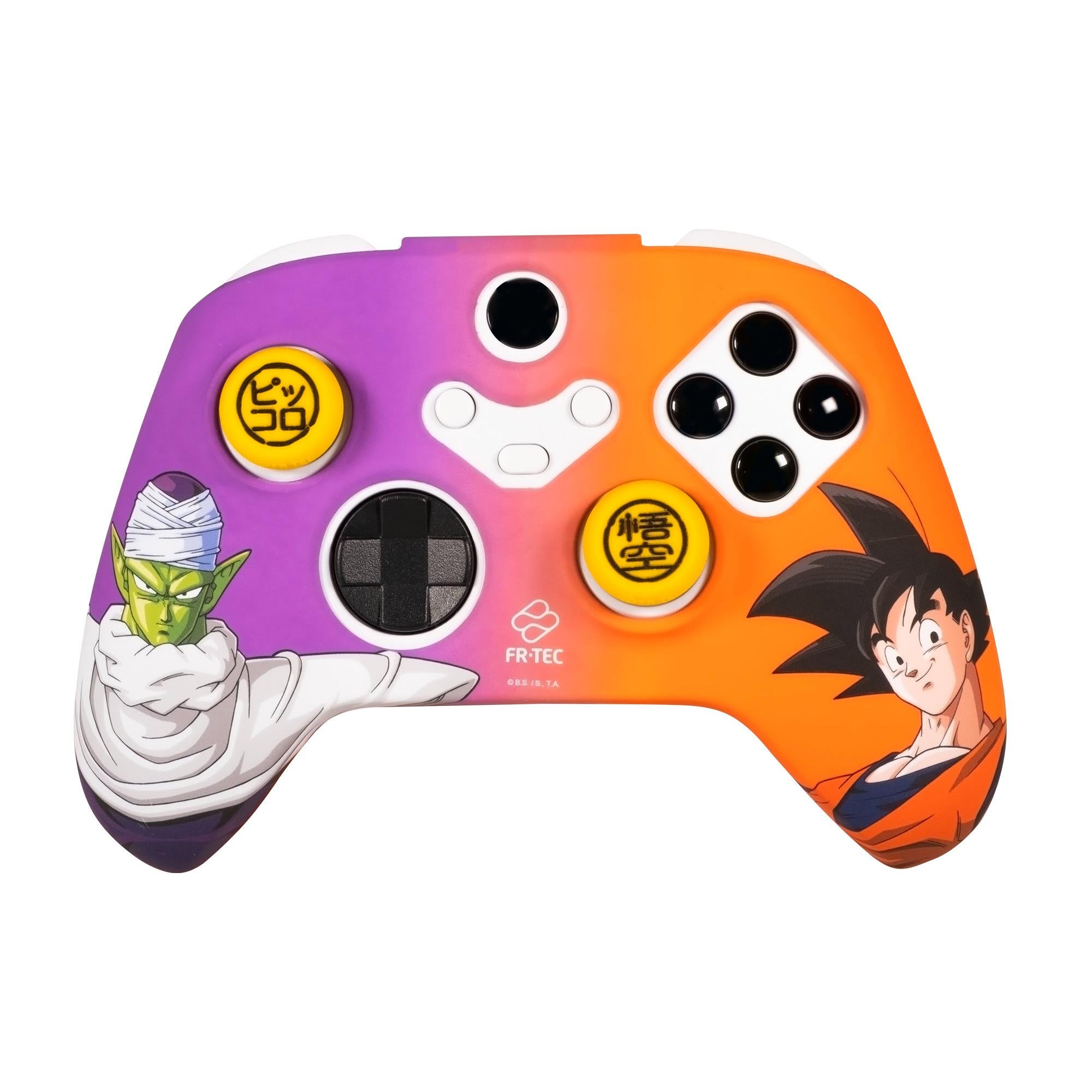 Xbox controller hard case and grips in orange and purple with yellow thumb accents