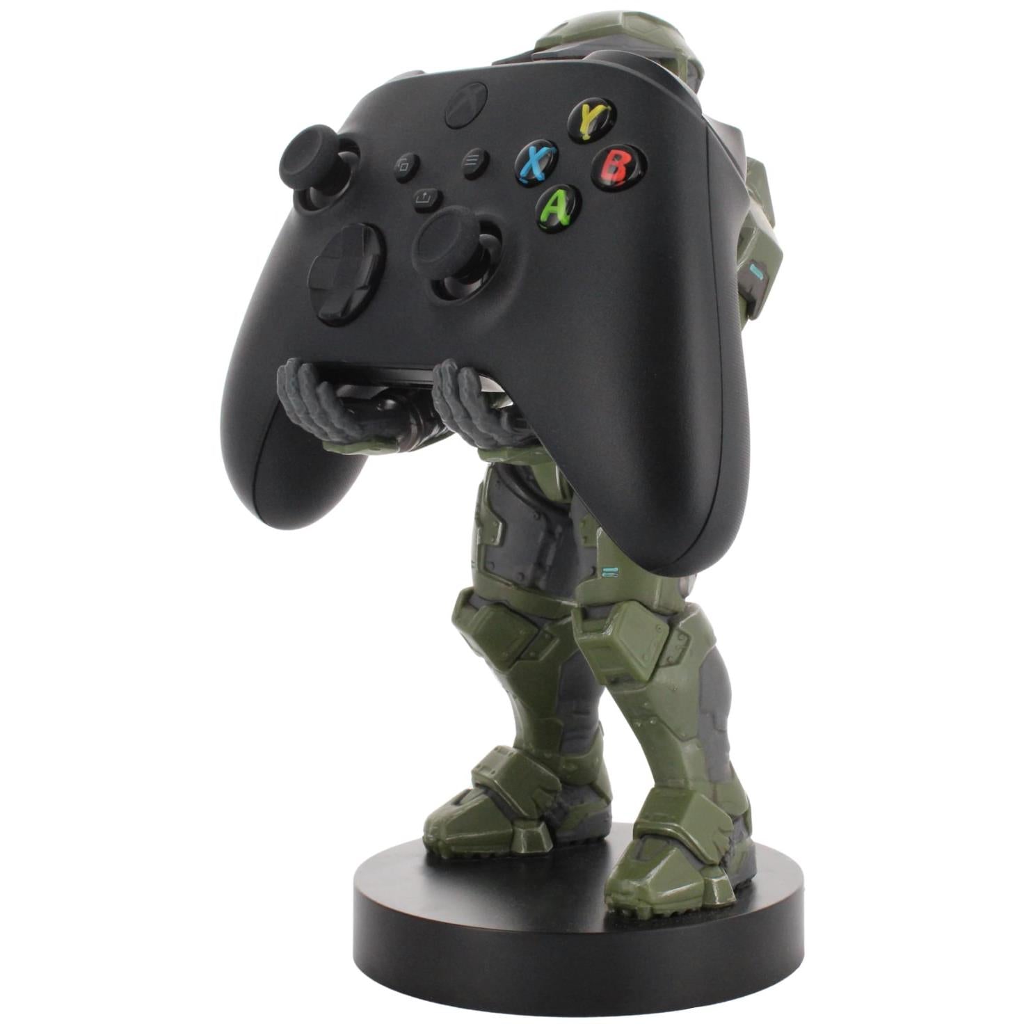 Green armored figure phone stand with black controller topper and colored button lights
