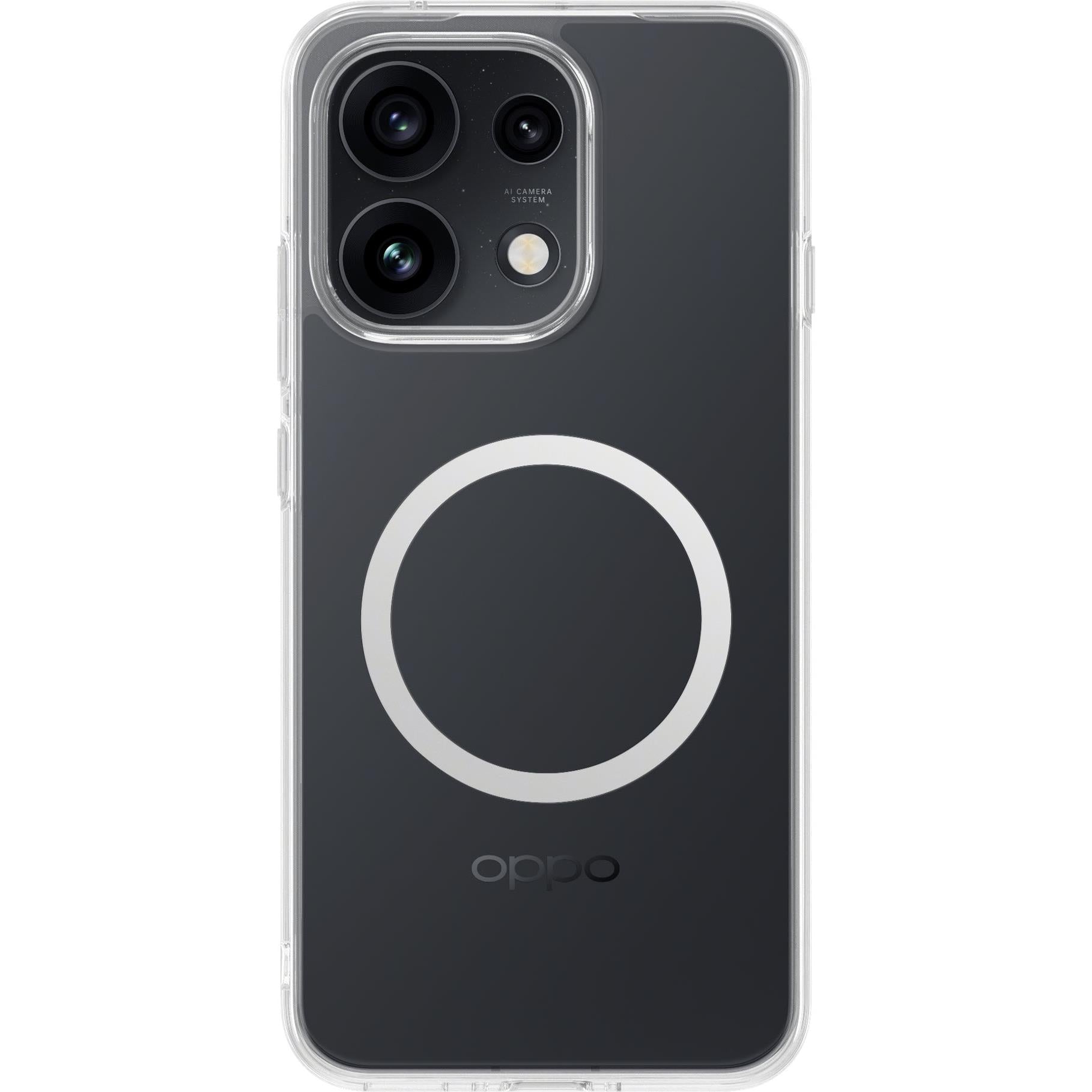 Clear magnetic phone case with OPPO logo and circular magnetic ring