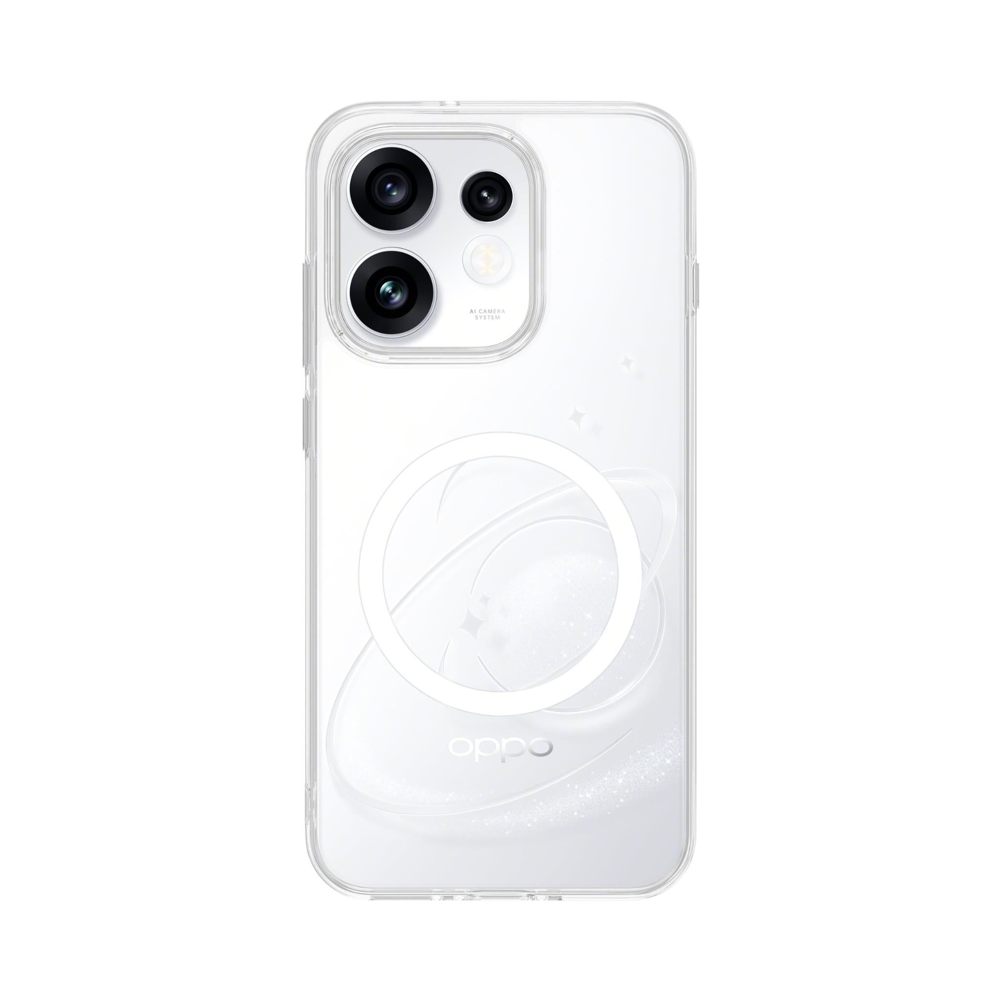 Clear magnetic phone case with circular magnetic ring and triple-camera cutout