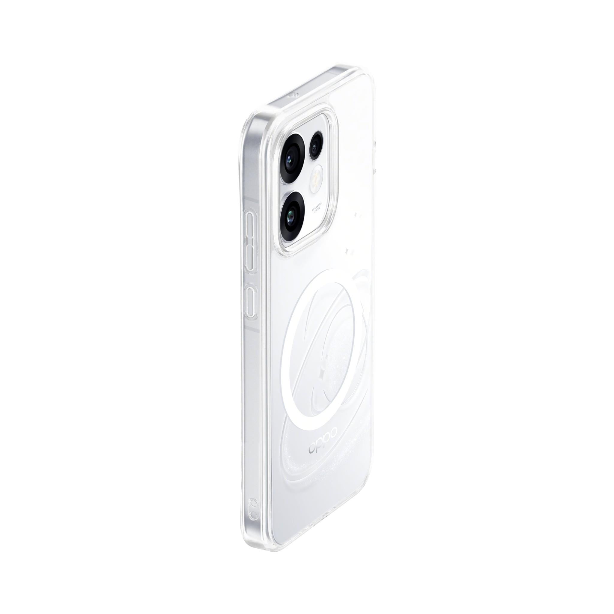 Clear magnetic phone case side profile with camera cutouts and slim edges