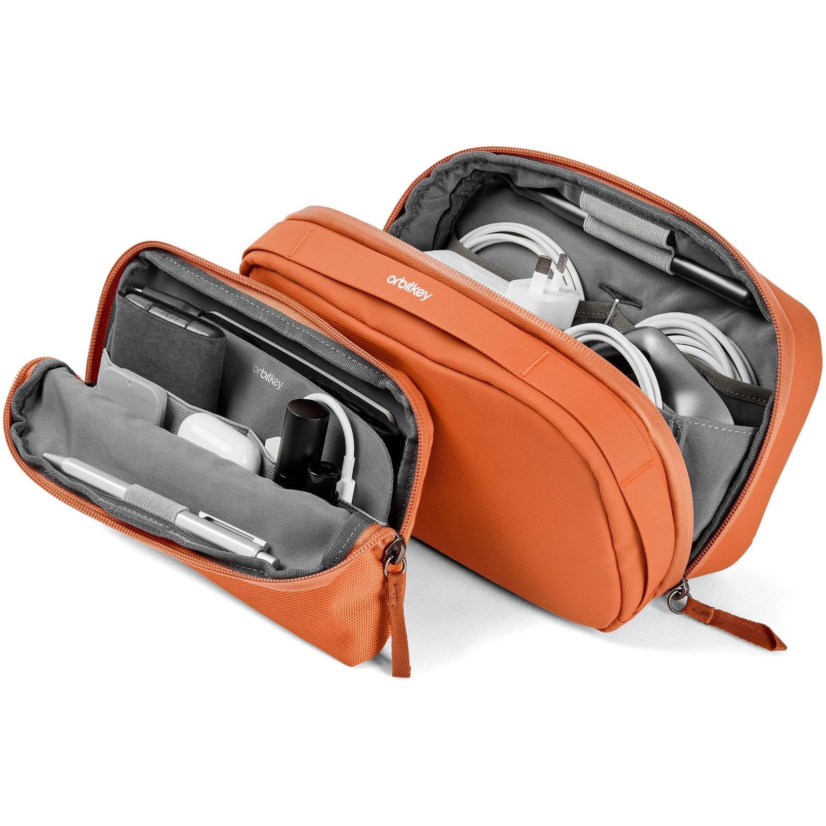 Terracotta Orbitkey 2-in-1 tech pouch with dual compartments and zip closure