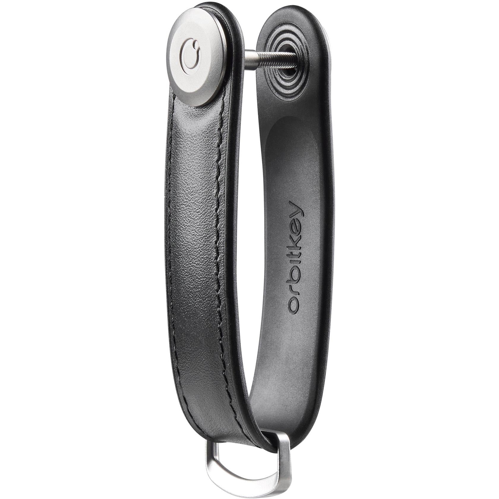 Black leather key organiser with lock mechanism and key ring strap