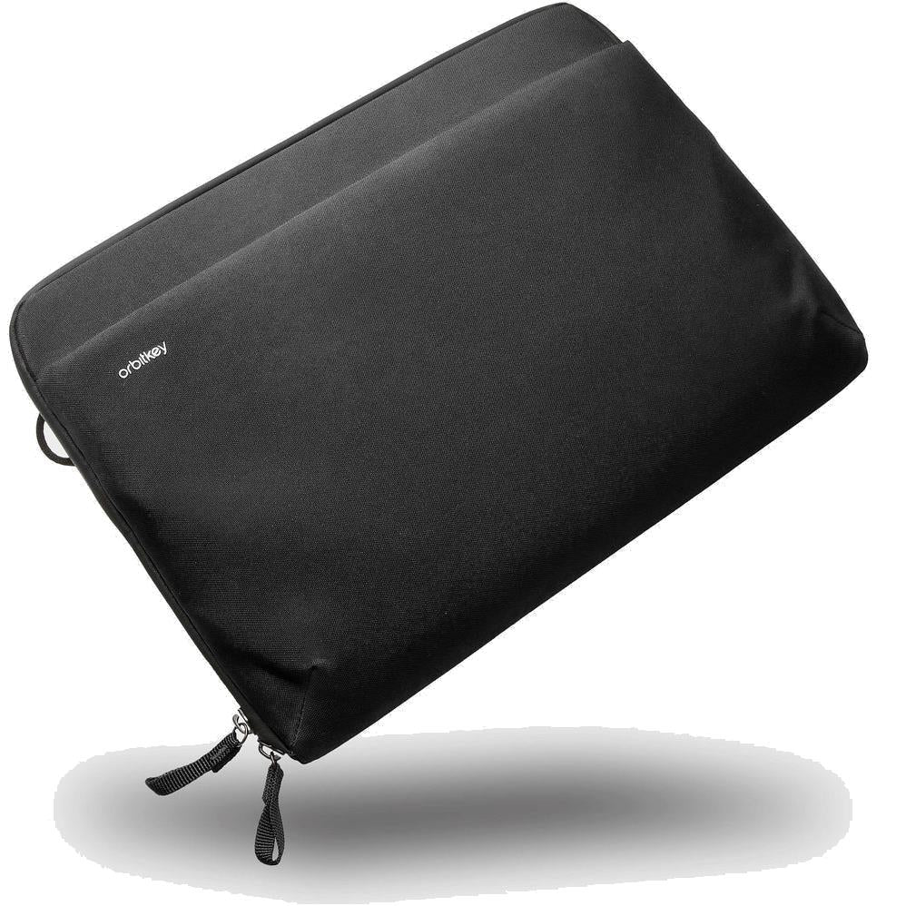 Black 16" laptop sleeve with zippered closure and carry strap.
