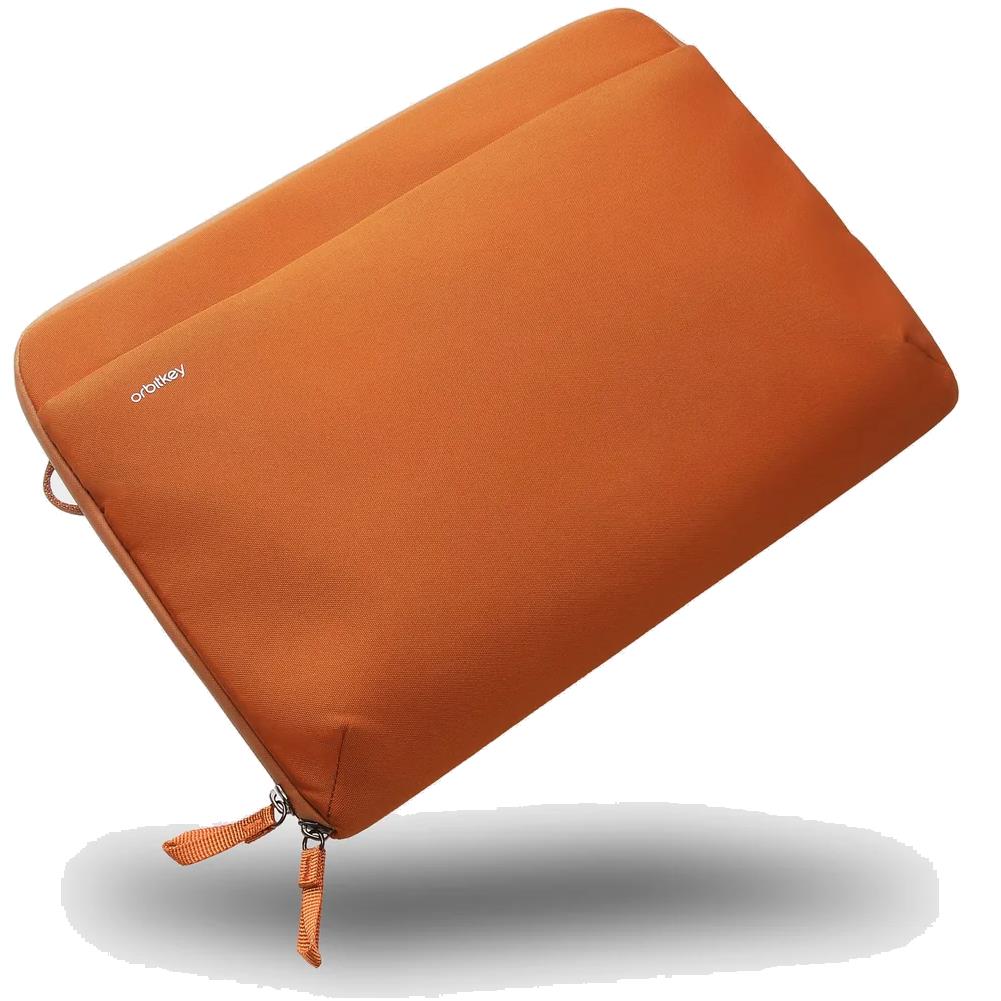 Terracotta laptop sleeve with zip pocket and carrying strap, 16-inch size