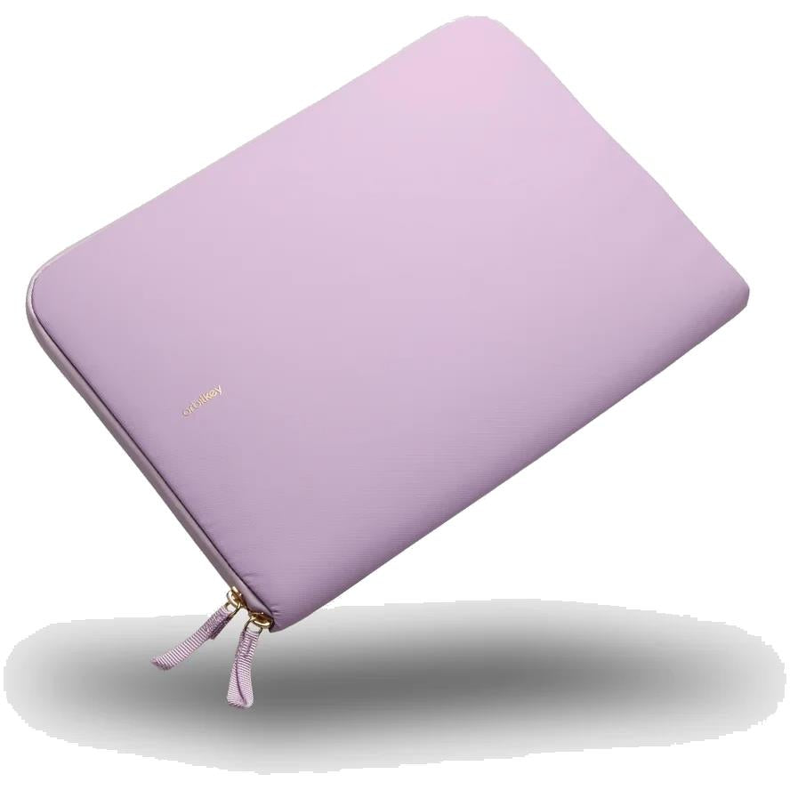 Lilac slim 14-inch laptop sleeve with rear handle and zipper pouch