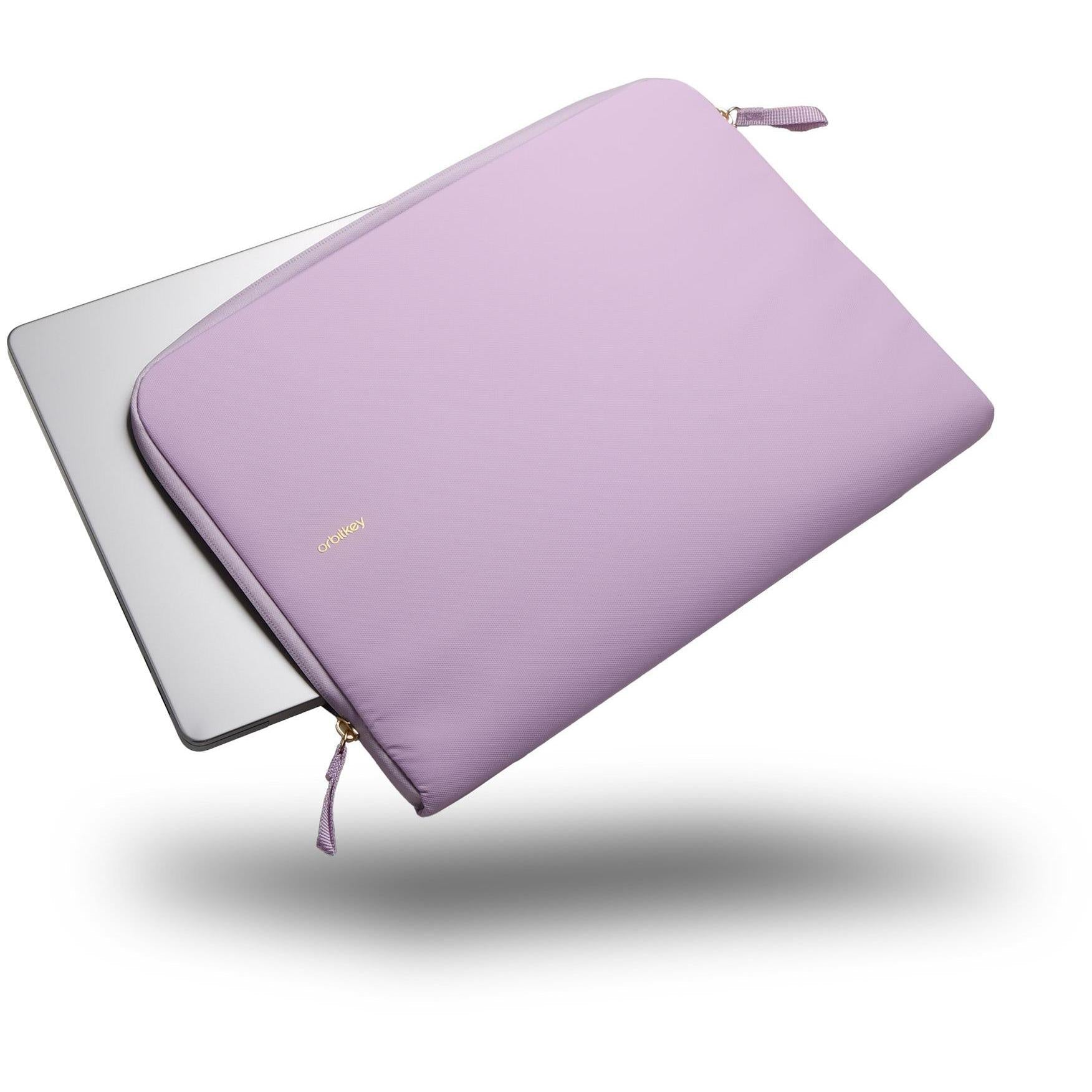 Lilac slim 14-inch laptop sleeve, zip-top closure, exposed rear handle