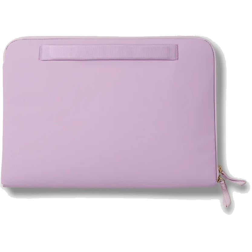 Lilac 14-inch laptop sleeve with top strap handle and side zipper pull