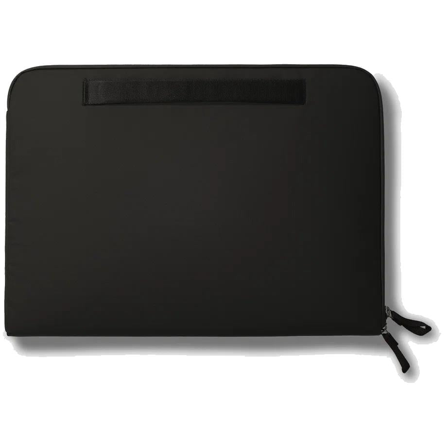 Black 16-inch laptop sleeve with interior top strap and zip closure, slim case