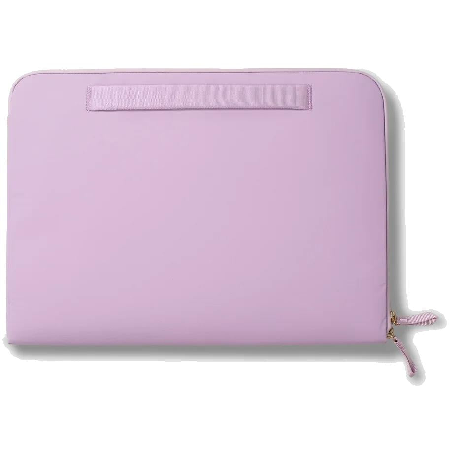 Lilac laptop sleeve with zip closure, front label panel, slim 16-inch size