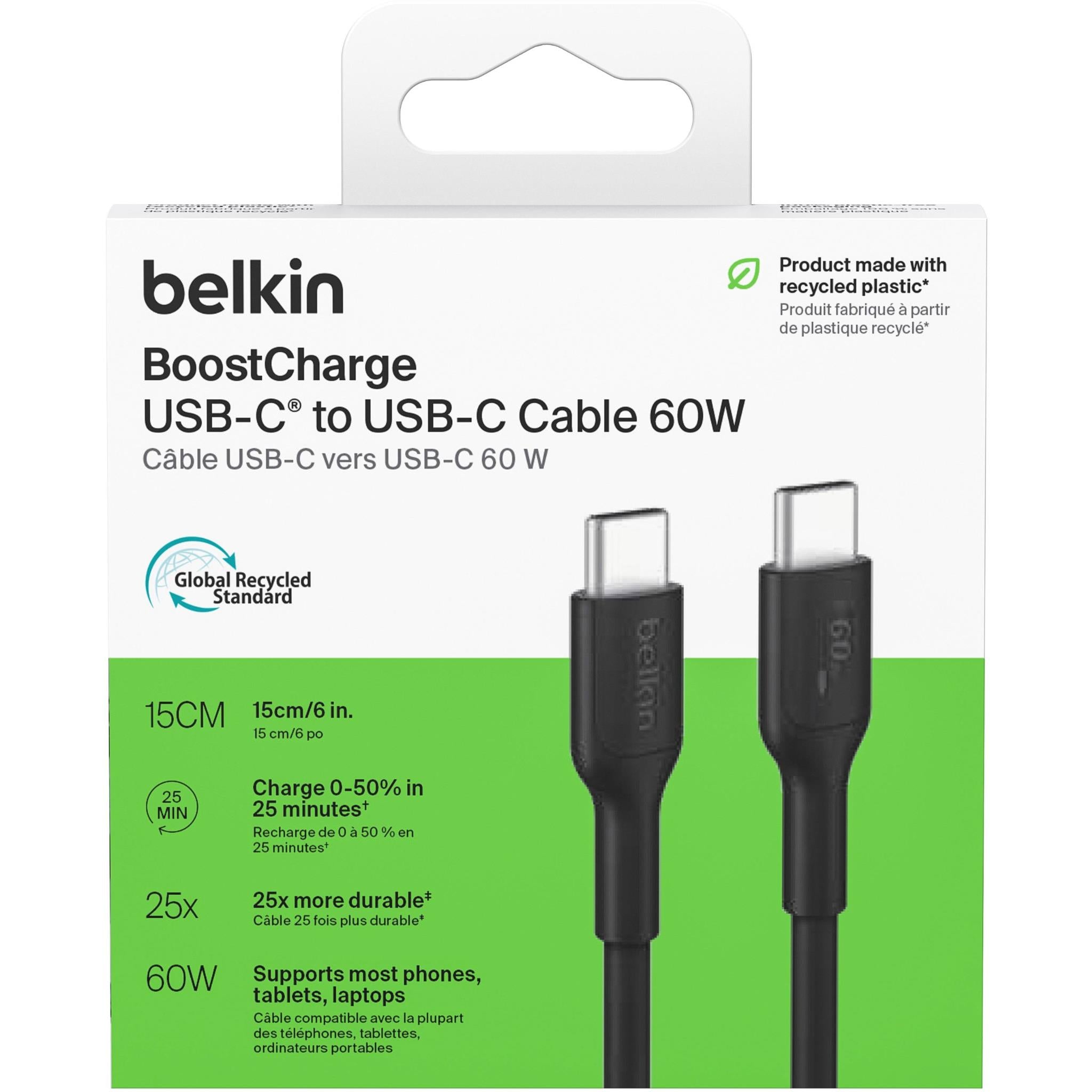 Belkin BoostCharge 15cm USB-C to USB-C 60W cable, black, image 2 - USB Cables & Adapters at Tech Supply Shed NZ
