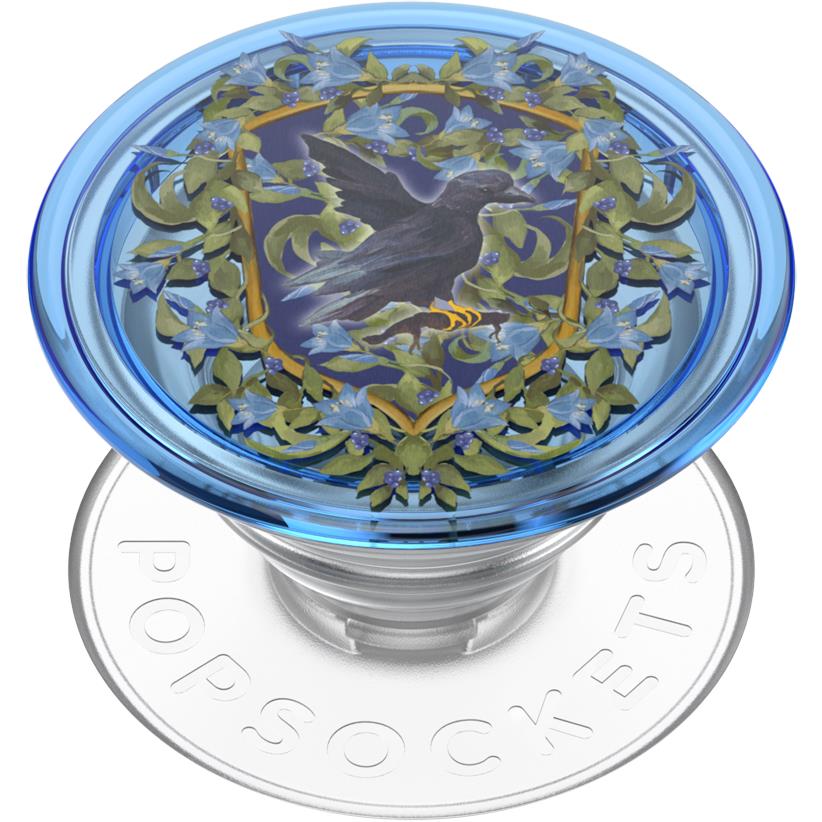 Blue and silver PopGrip phone stand with Ravenclaw crest on top; base visible