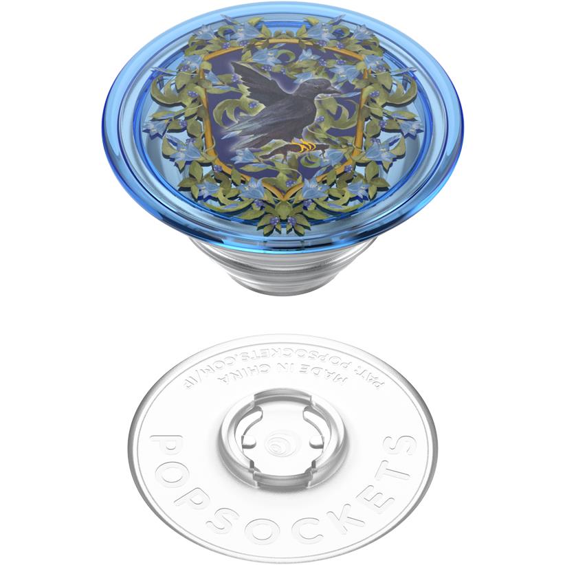 Blue and silver phone PopGrip with Ravenclaw crest; underside base with logo text