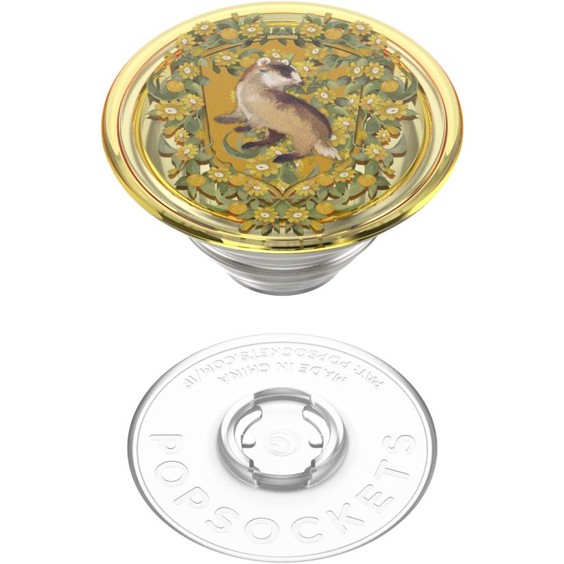 PopGrip phone grip with floral crest top and silver underside snap base