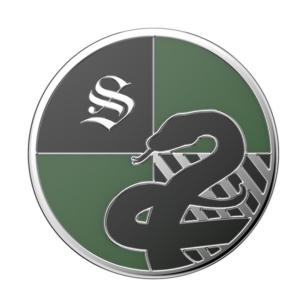 Enamel PopGrip phone grip with Slytherin house crest, green and dark gray round design