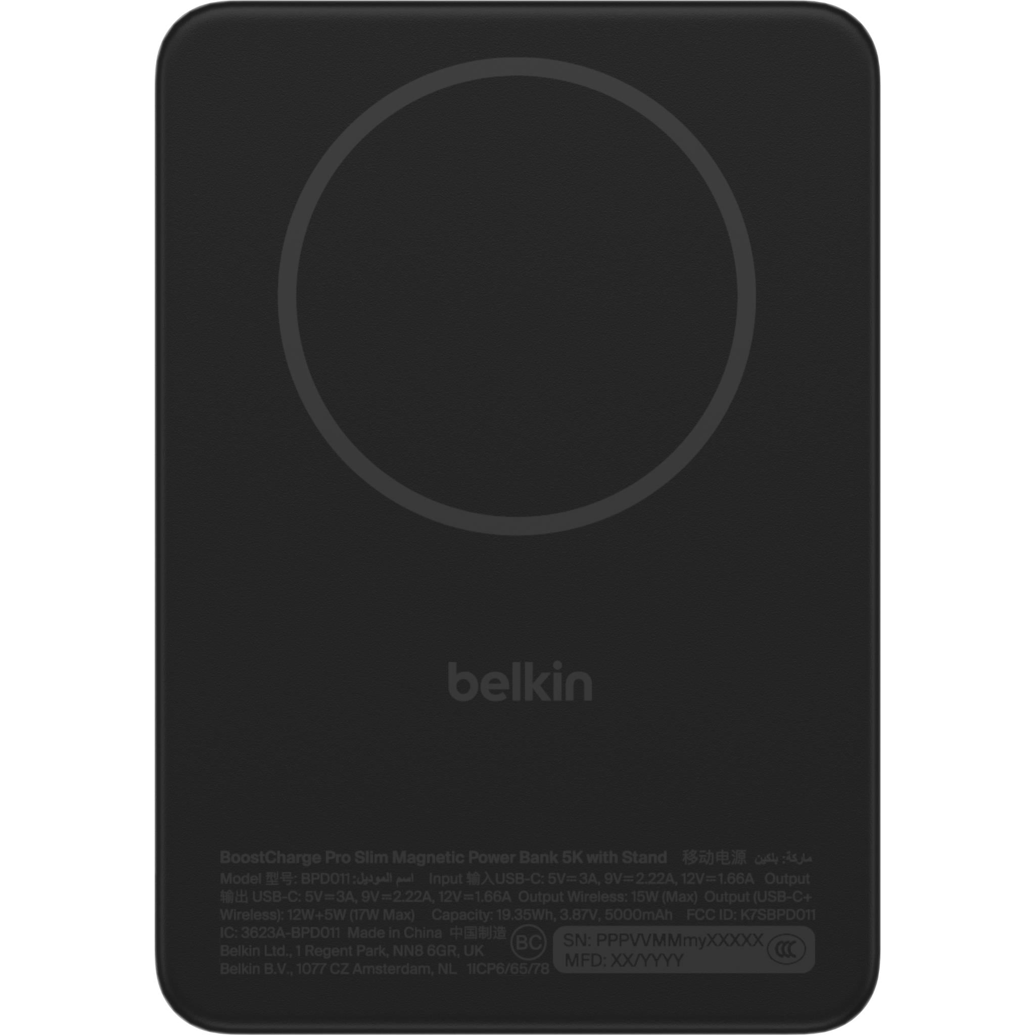 Belkin BoostCharge Slim 5K Qi2 magnetic power bank with stand in black, image 2 - Power Banks at Tech Supply Shed NZ