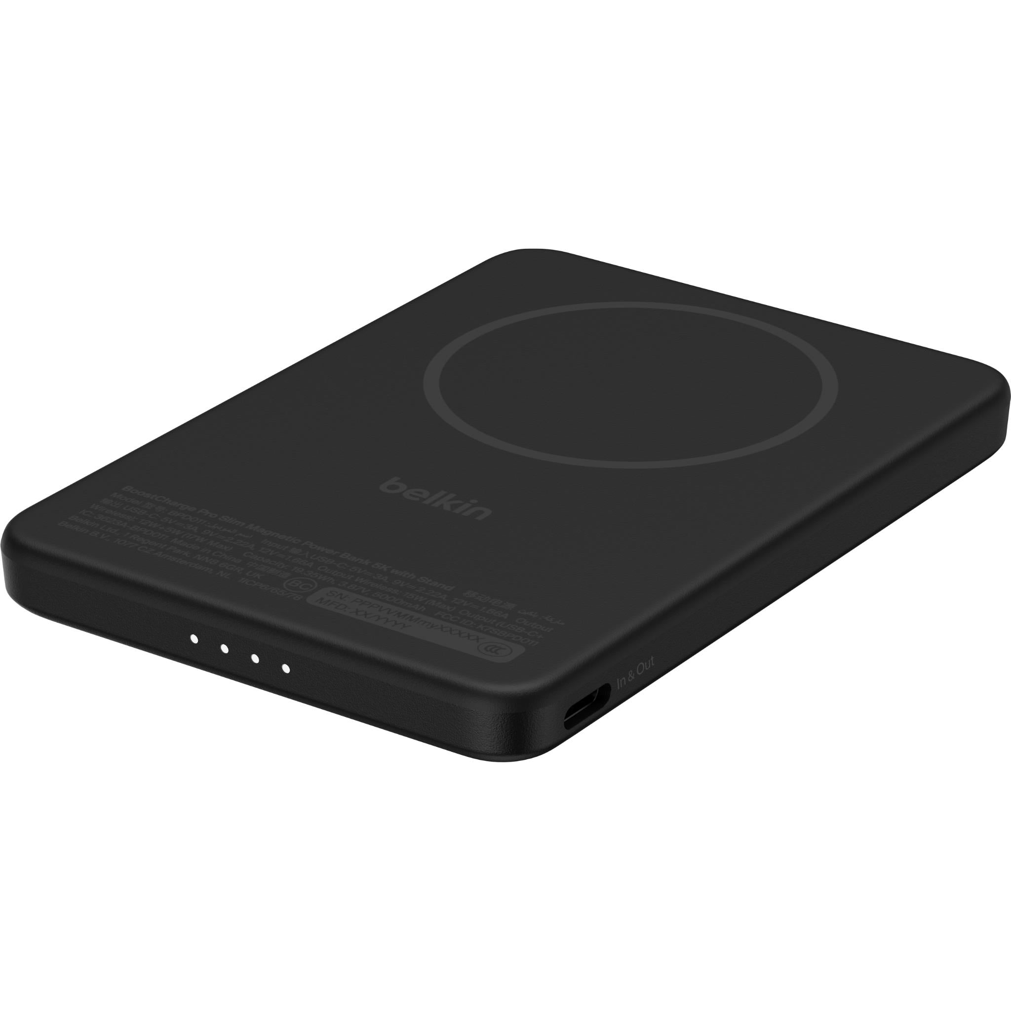 Belkin BoostCharge Slim 5K Qi2 magnetic power bank with stand in black, image 3 - Power Banks at Tech Supply Shed NZ