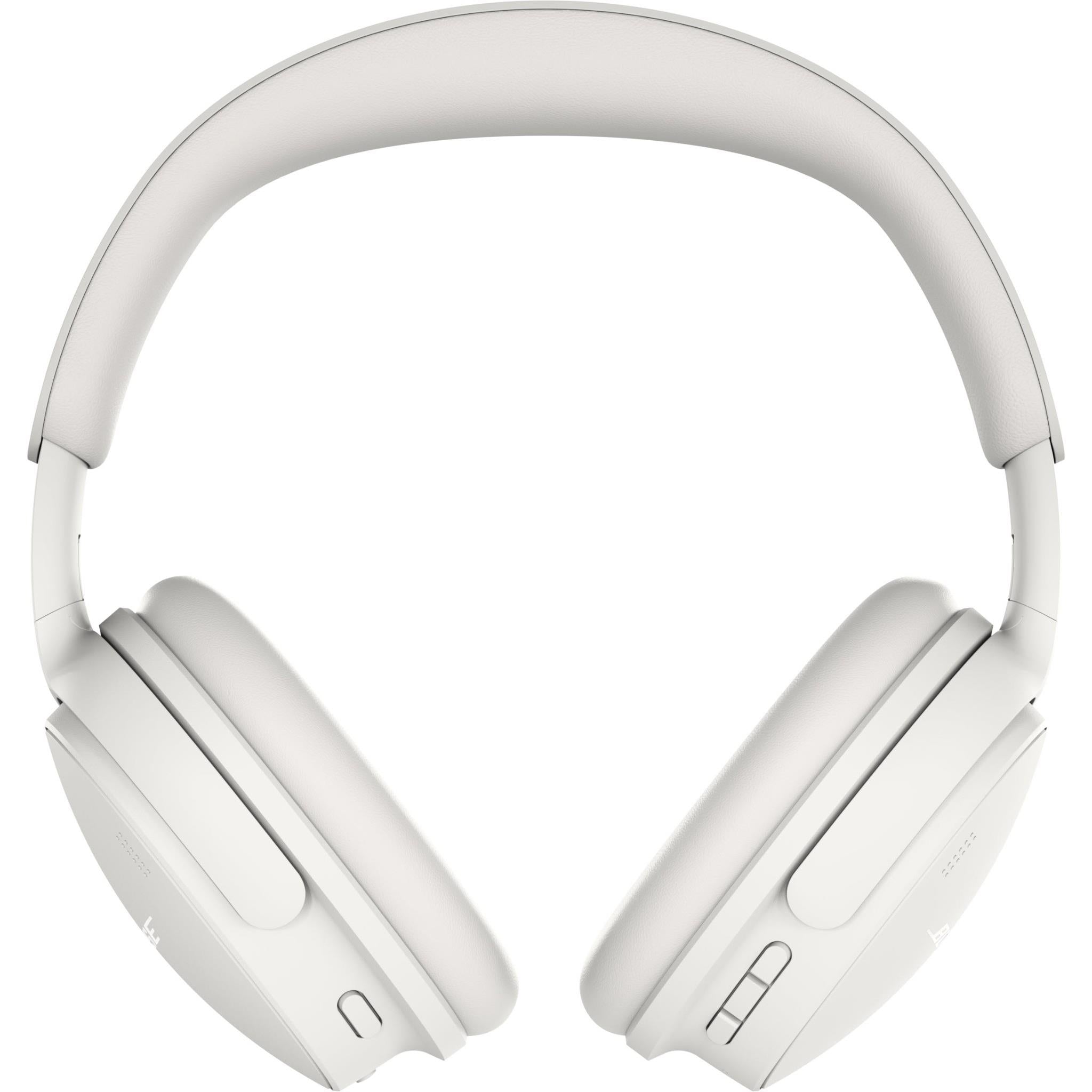 White over-ear headphones top view with padded headband and earcups