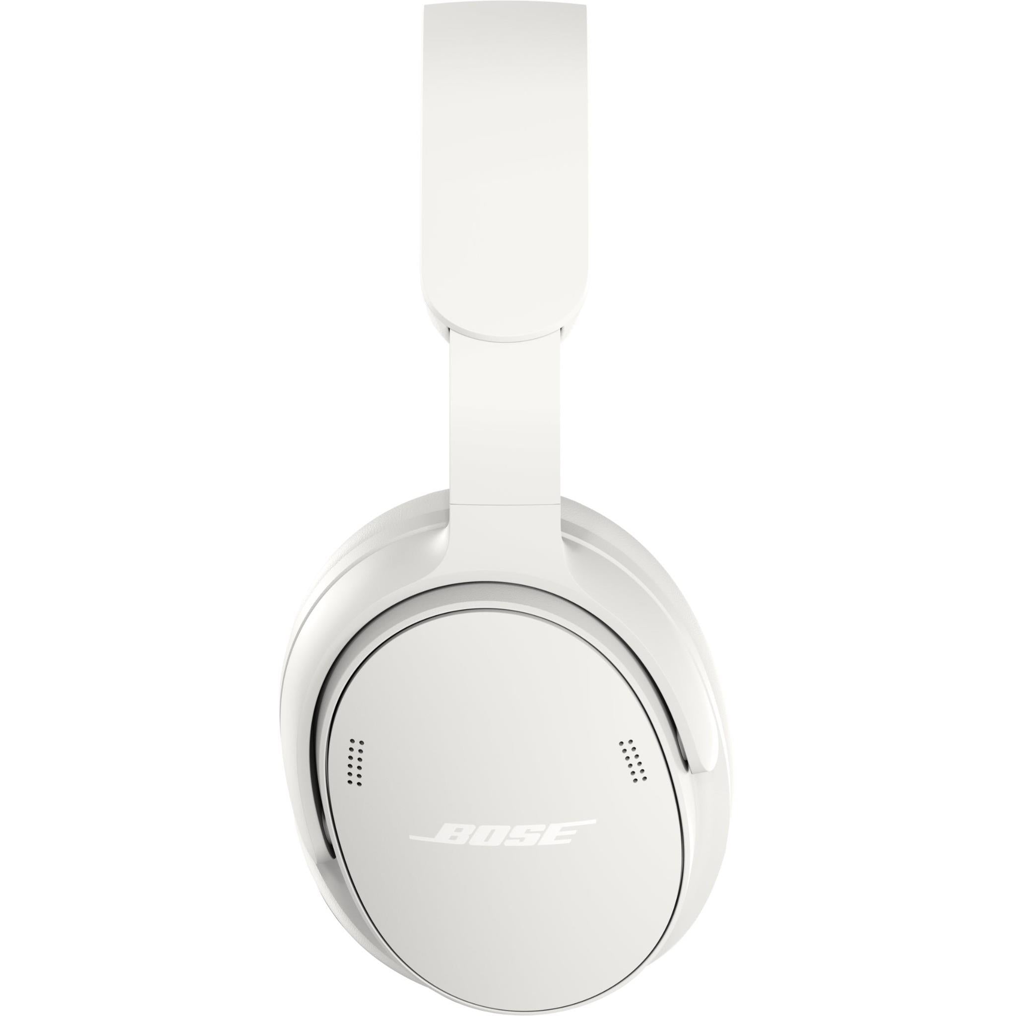 White over-ear headphones rear view with circular earcup and Bose branding