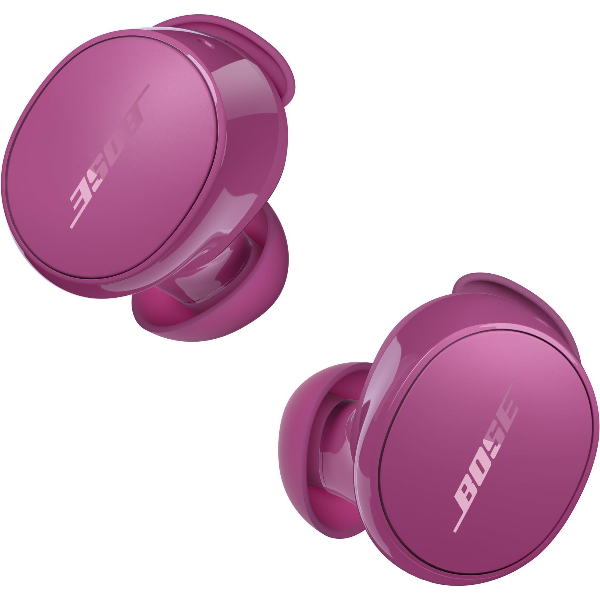 Rosewood mauve wireless earbuds with open charging case, Bose