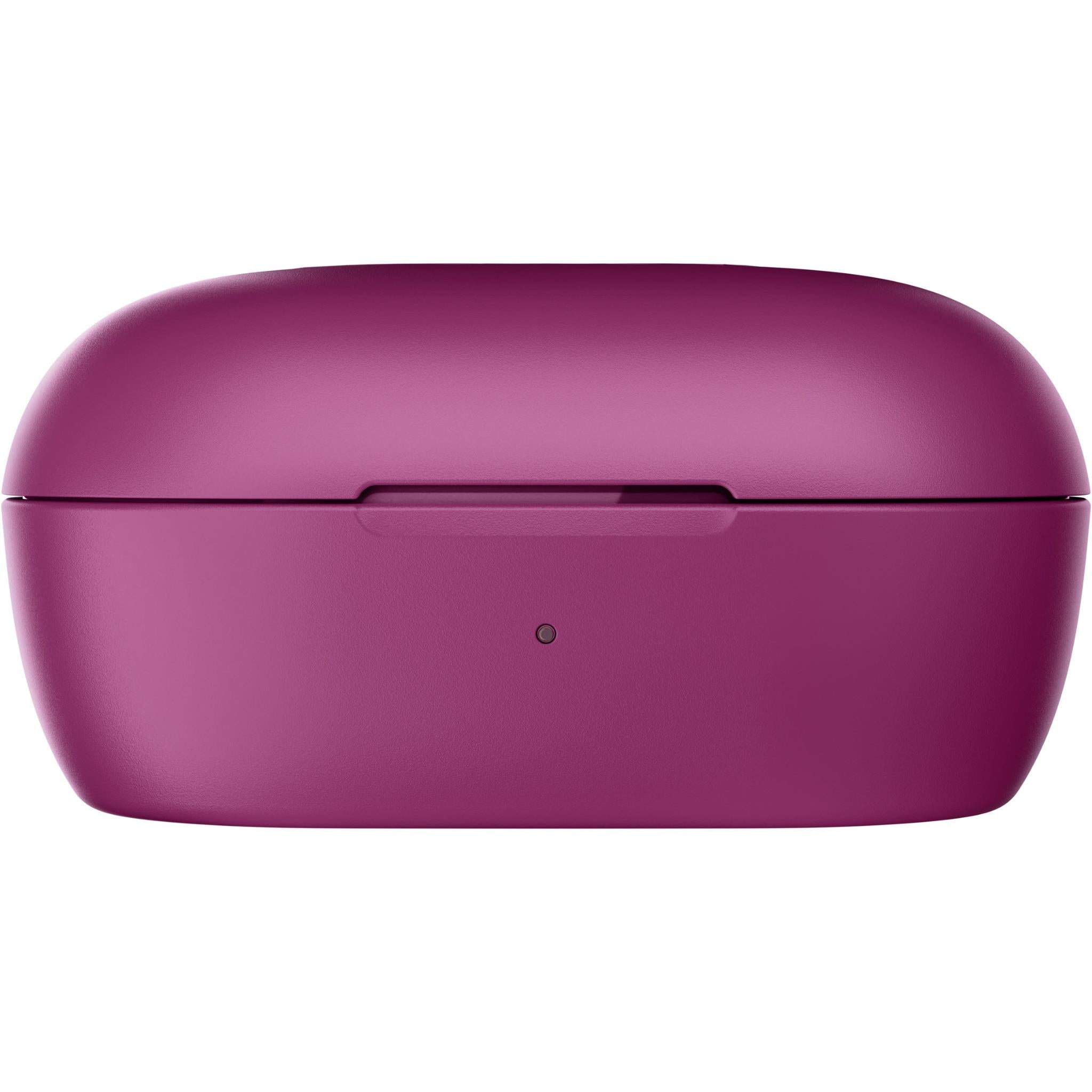 Rosewood mauve charging case, closed with status dot, Bose