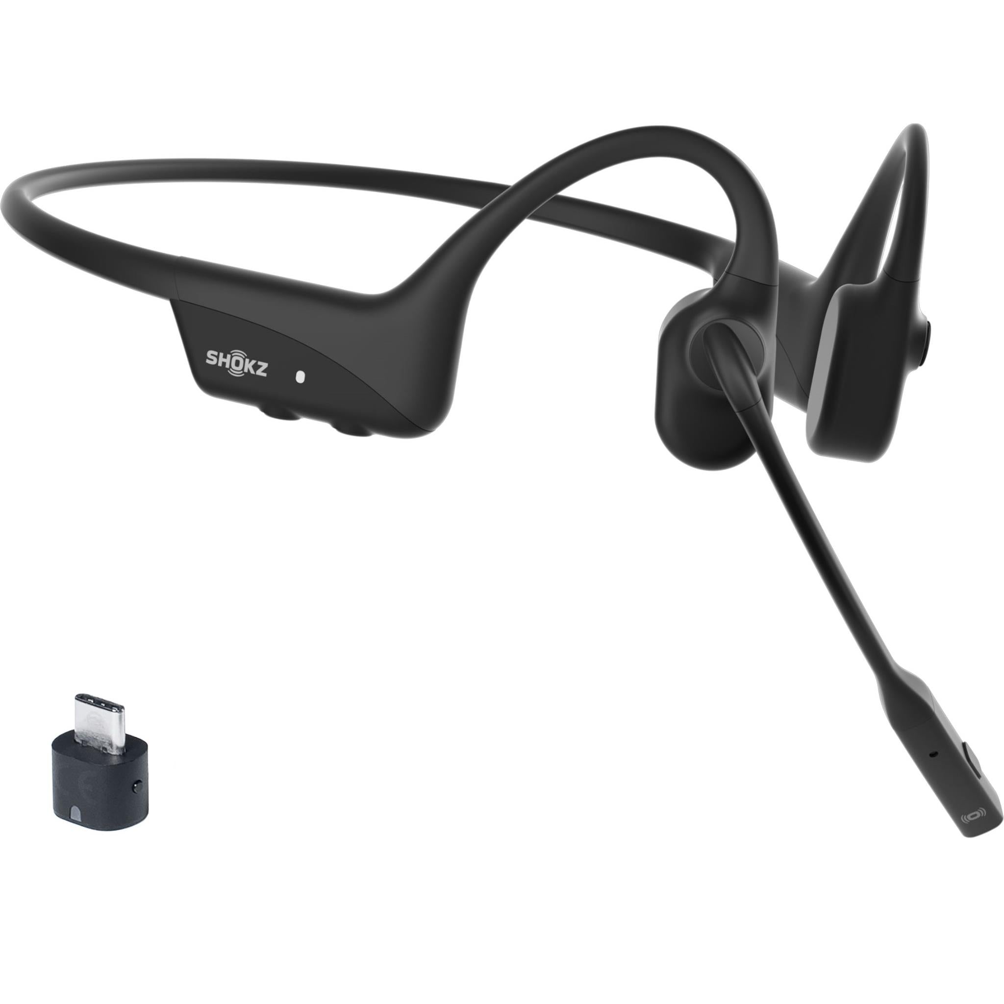 Black Shokz OpenComm2 UC bone conduction headset with USB-C adapter