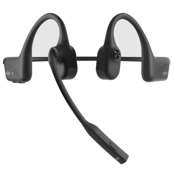 Black Shokz OpenComm2 UC bone conduction headset with boom mic, open-ear pads