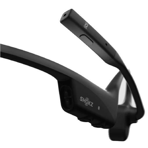 Black Shokz OpenComm2 UC bone conduction headset close-up of control module