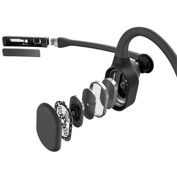Black Shokz OpenComm2 UC bone conduction headset with front ear pads visible