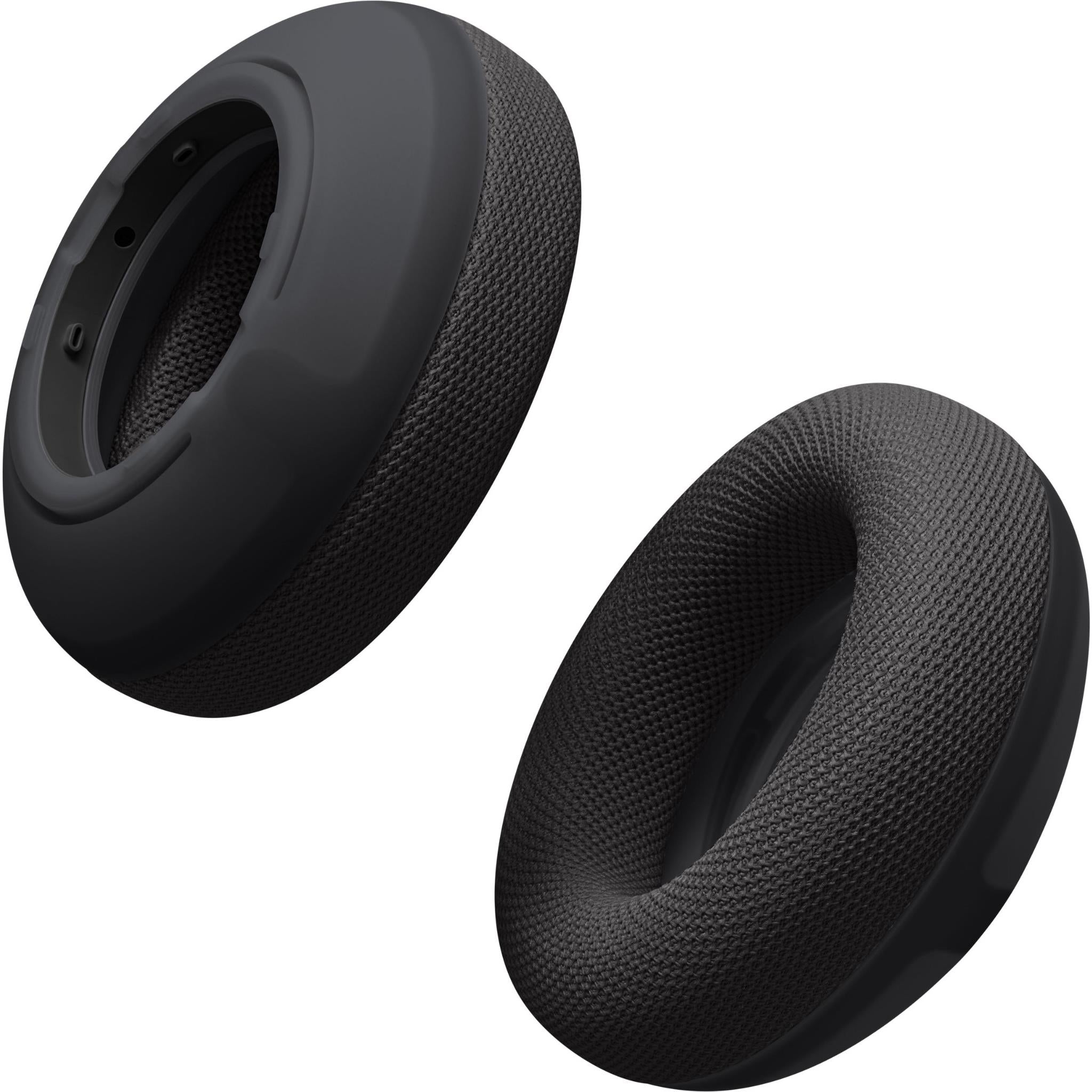 Black textured performance knit ear cushions with plastic backing shells