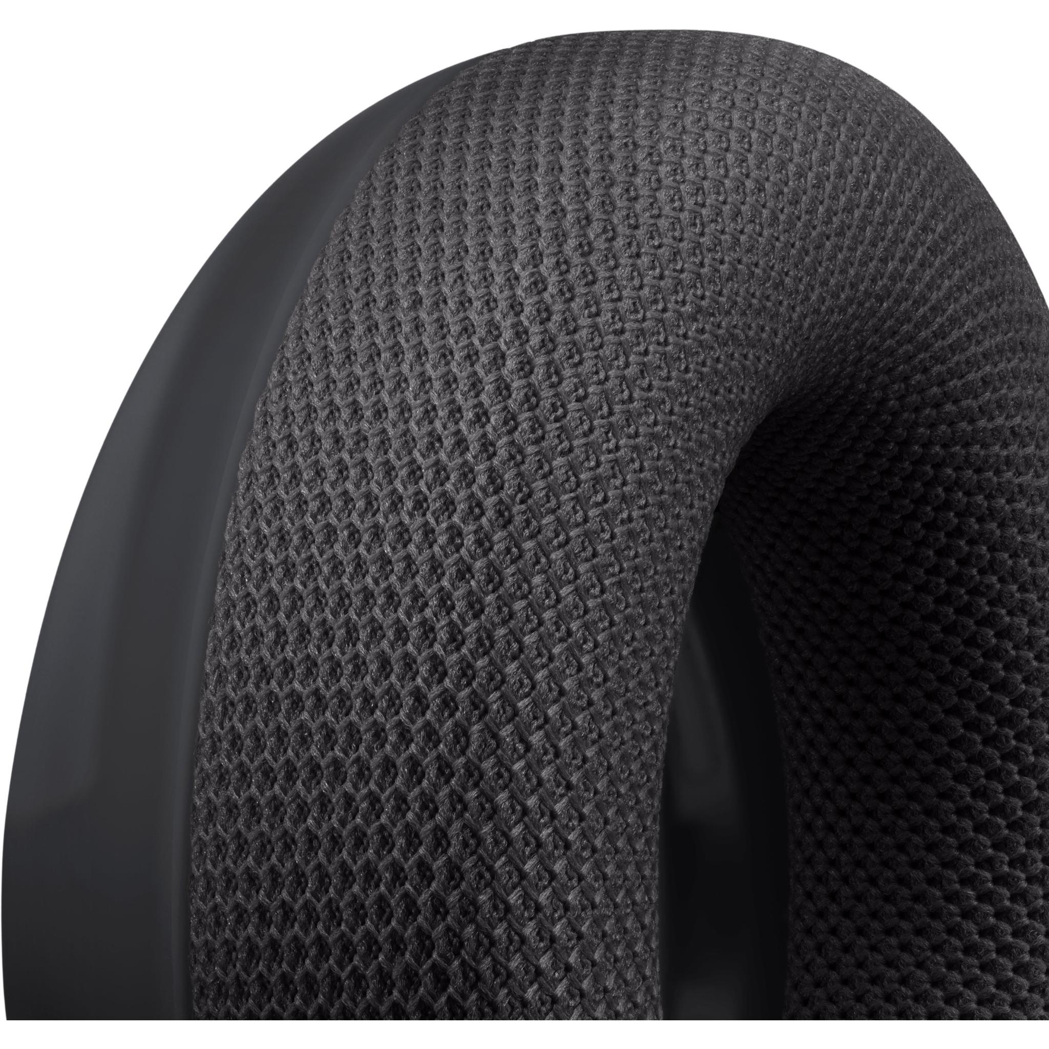 Black textured performance knit ear cushion with black plastic edge trim