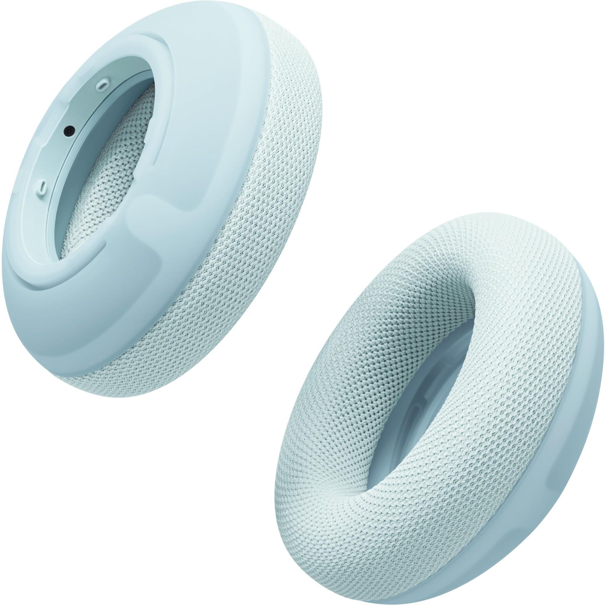 Sky blue knit ear cushions with attachment mounts