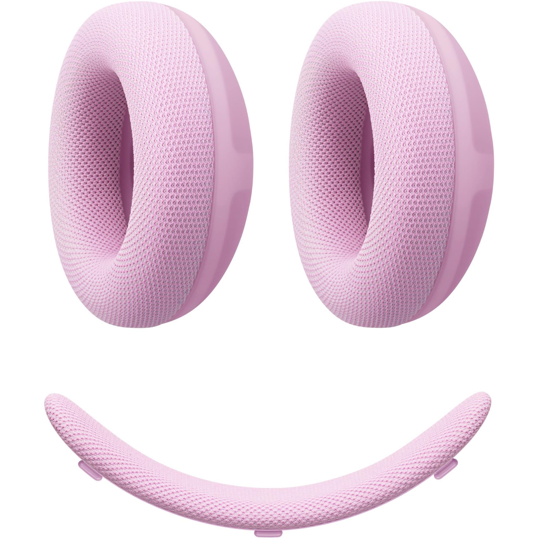 Pink knit ear cushions and headband cushion kit, front view