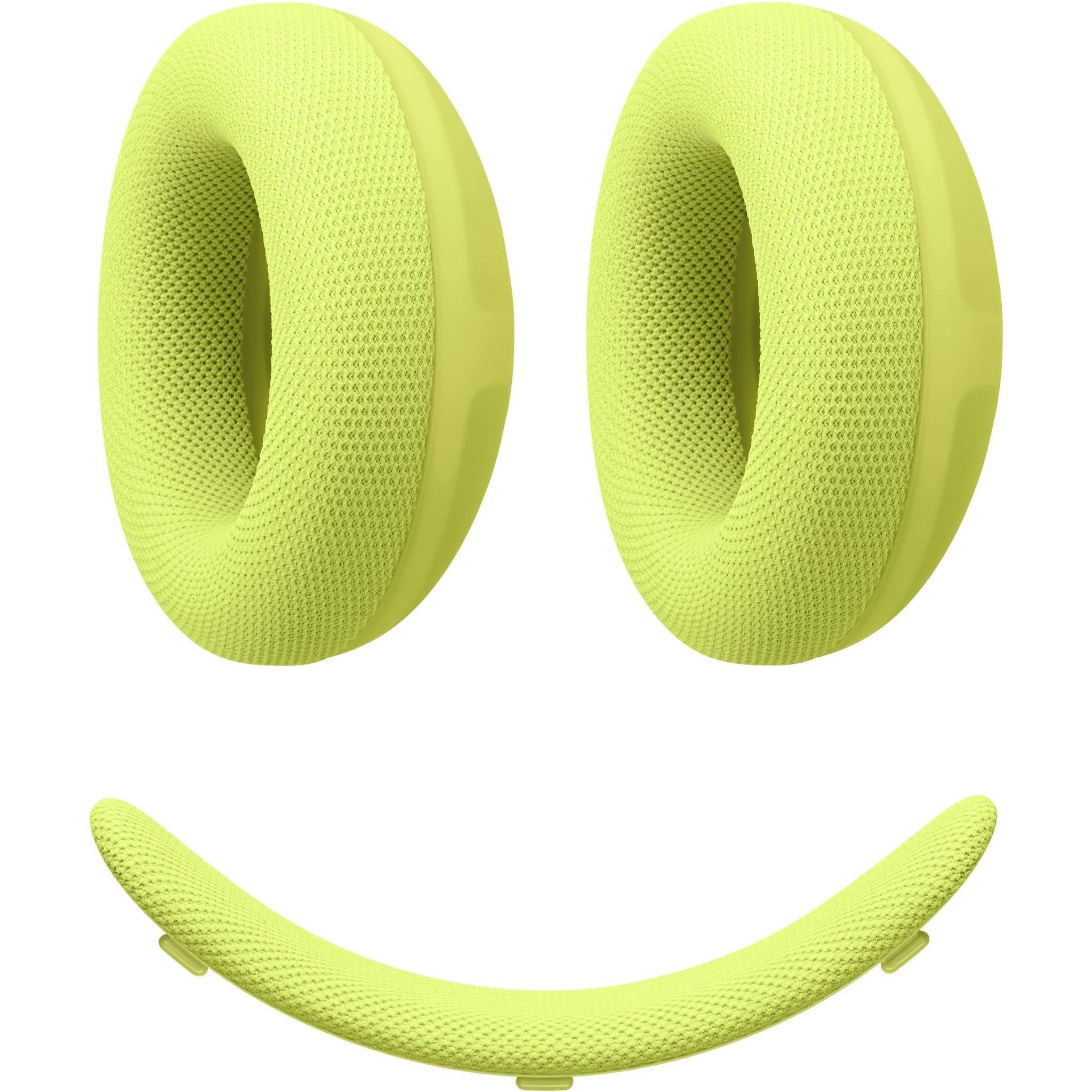 Volt green knit ear pads and headband cushion set, front layout