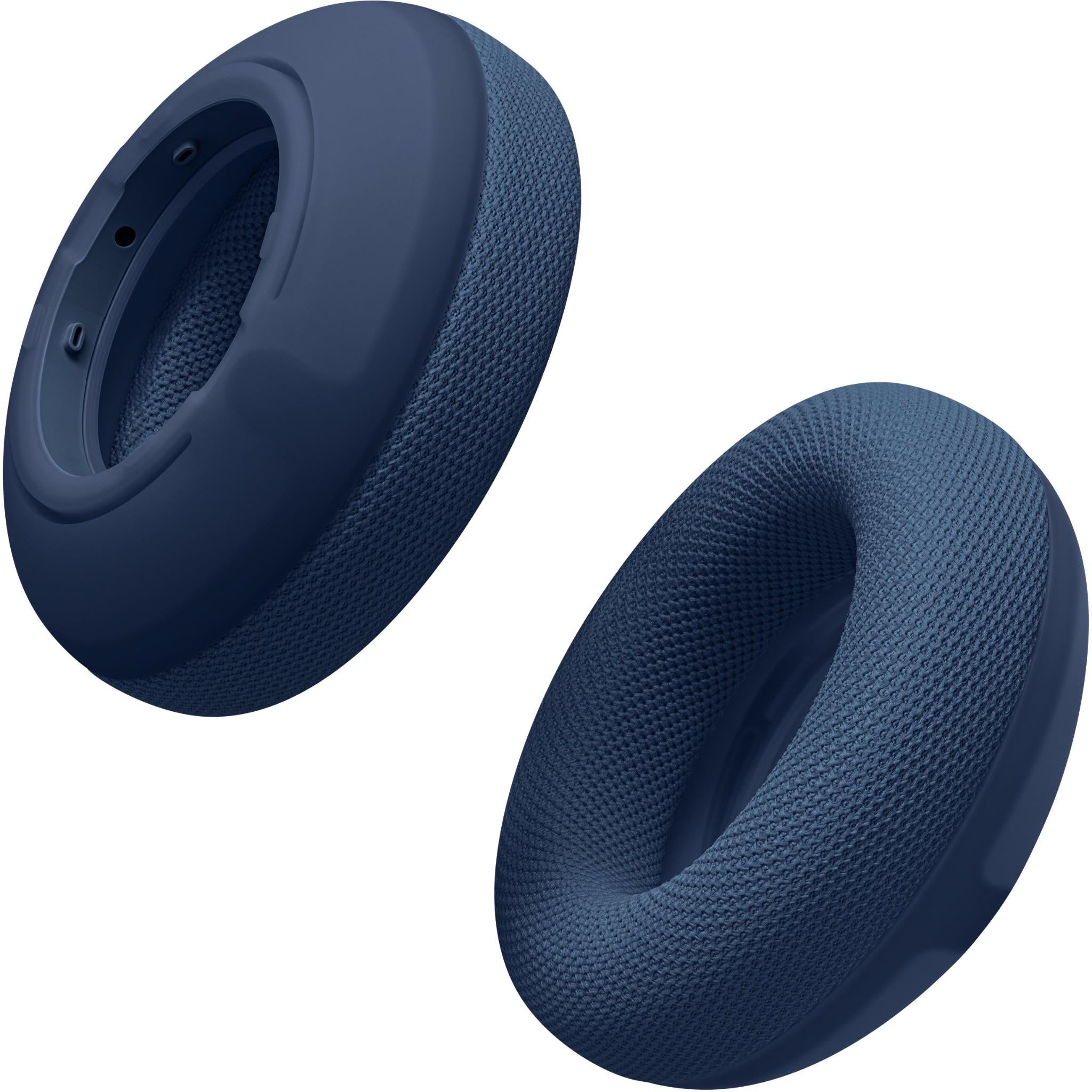 Navy ear cushion pads, textured knit fabric with rear plastic mounting ring