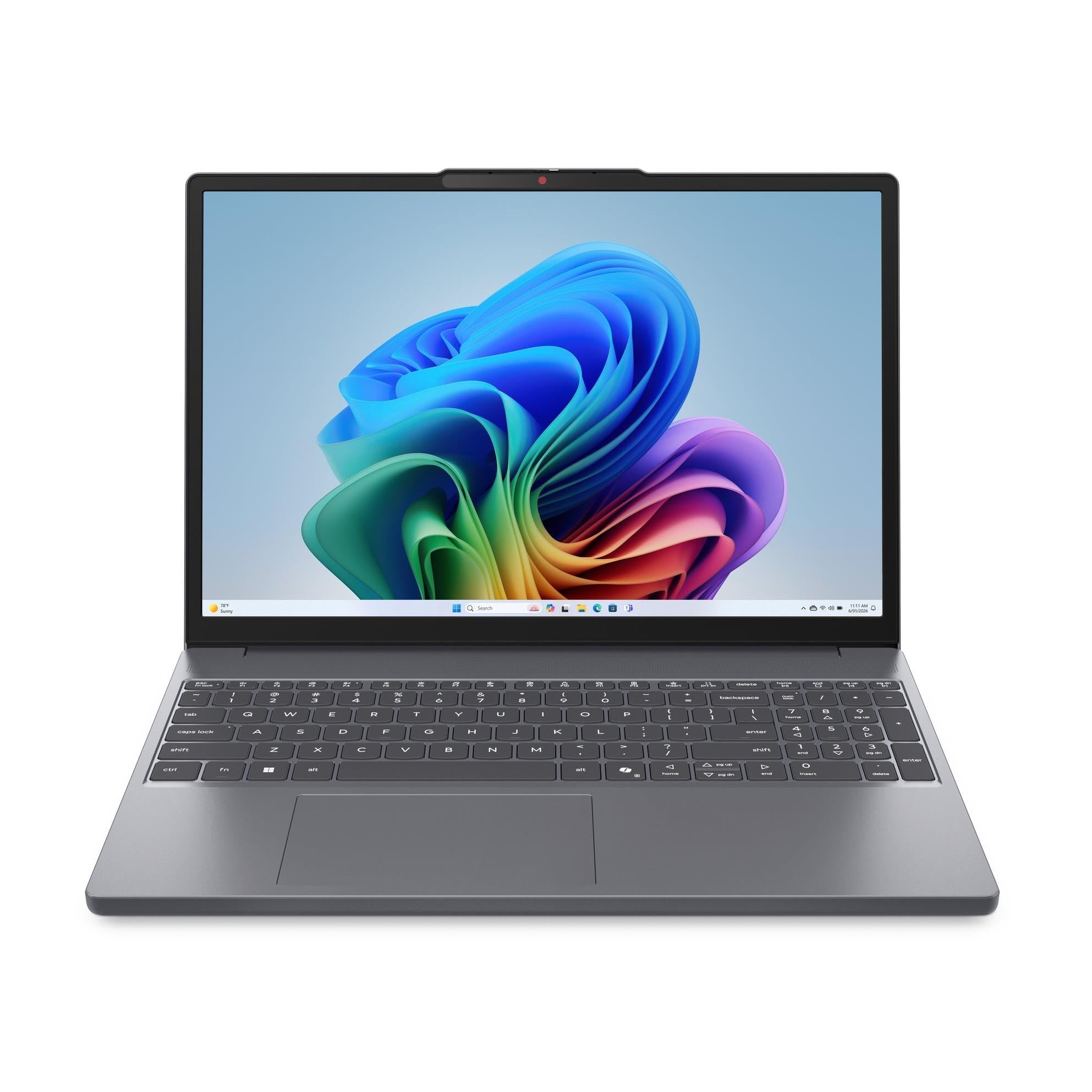 Grey Lenovo IdeaPad Slim 3 laptop with open screen and full keyboard visible
