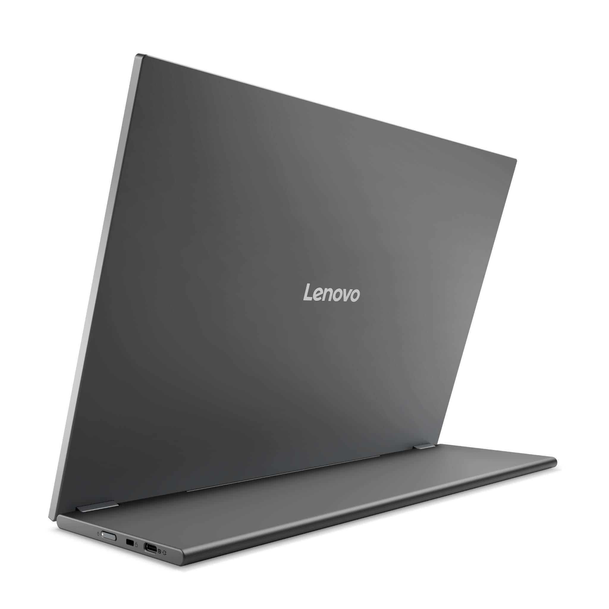 16-inch portable monitor rear view with gray finish and Lenovo logo