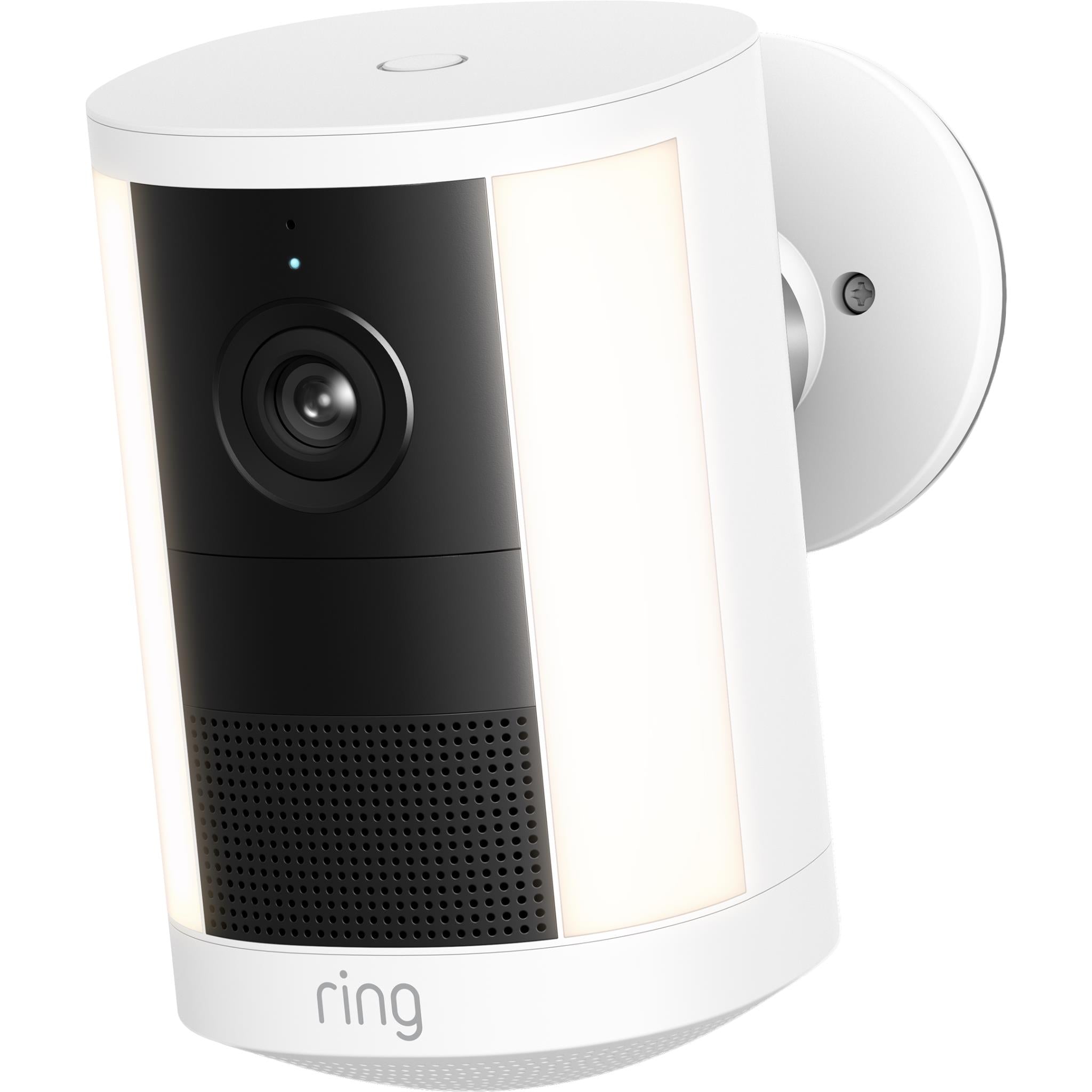 White spotlight security camera with wall mount bracket