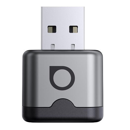 Wireless CarPlay adapter with black-and-silver housing and USB-A connector